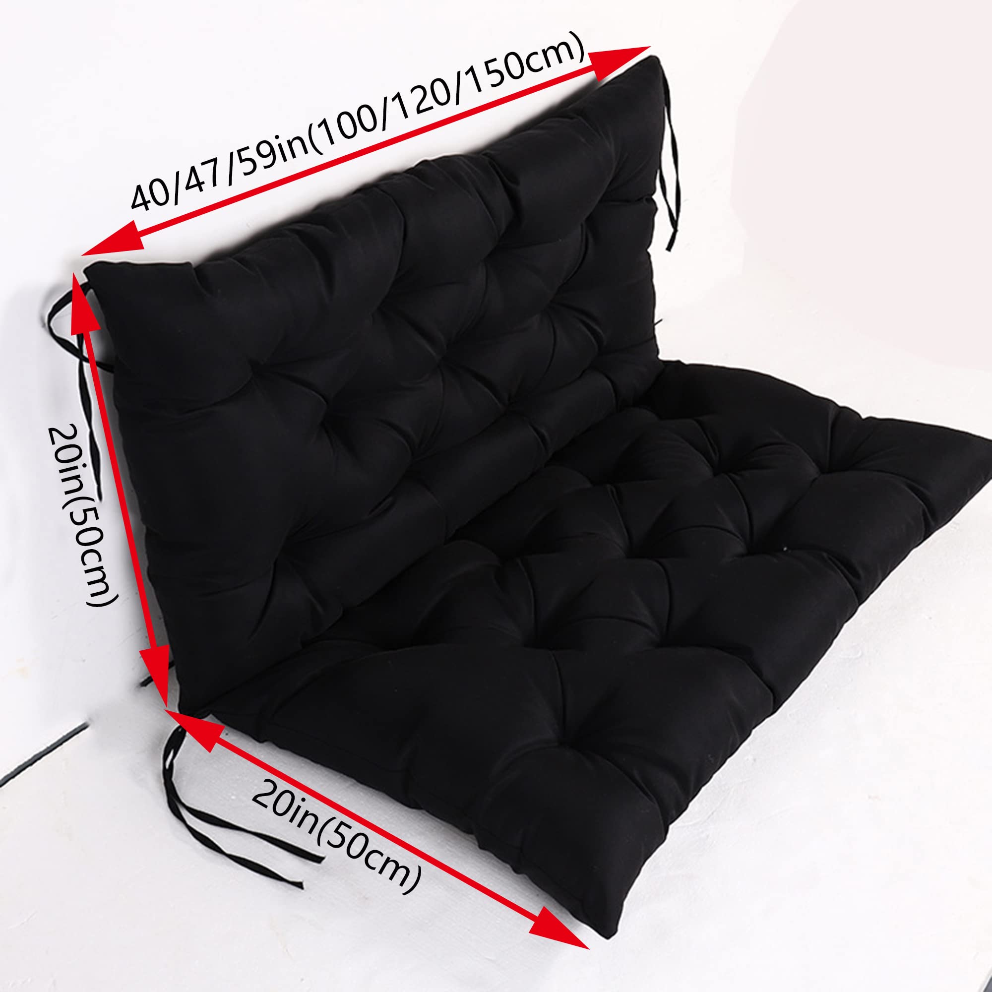 Premium Soft Thick Swing Cushion Replacement - 47x40in Waterproof Bench Pad with Ties for Indoor/Outdoor Patio Swing, Hanging Chair & Floor Tatami - Durable Black Sofa Cushion for Relaxation, Reading & Sunbathing