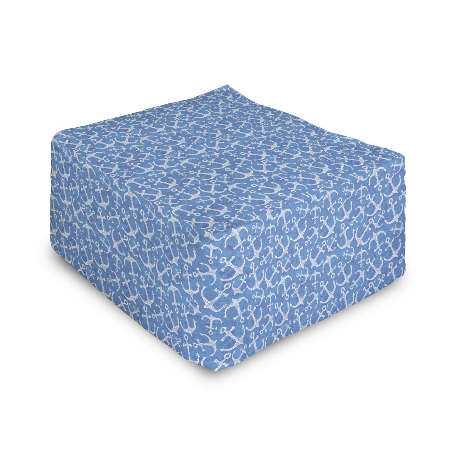 Ambesonne Anchor Rectangle Pouf - Hand Drawn Nautical Design with Abstract Blue Ocean & Floral Patterns, 25