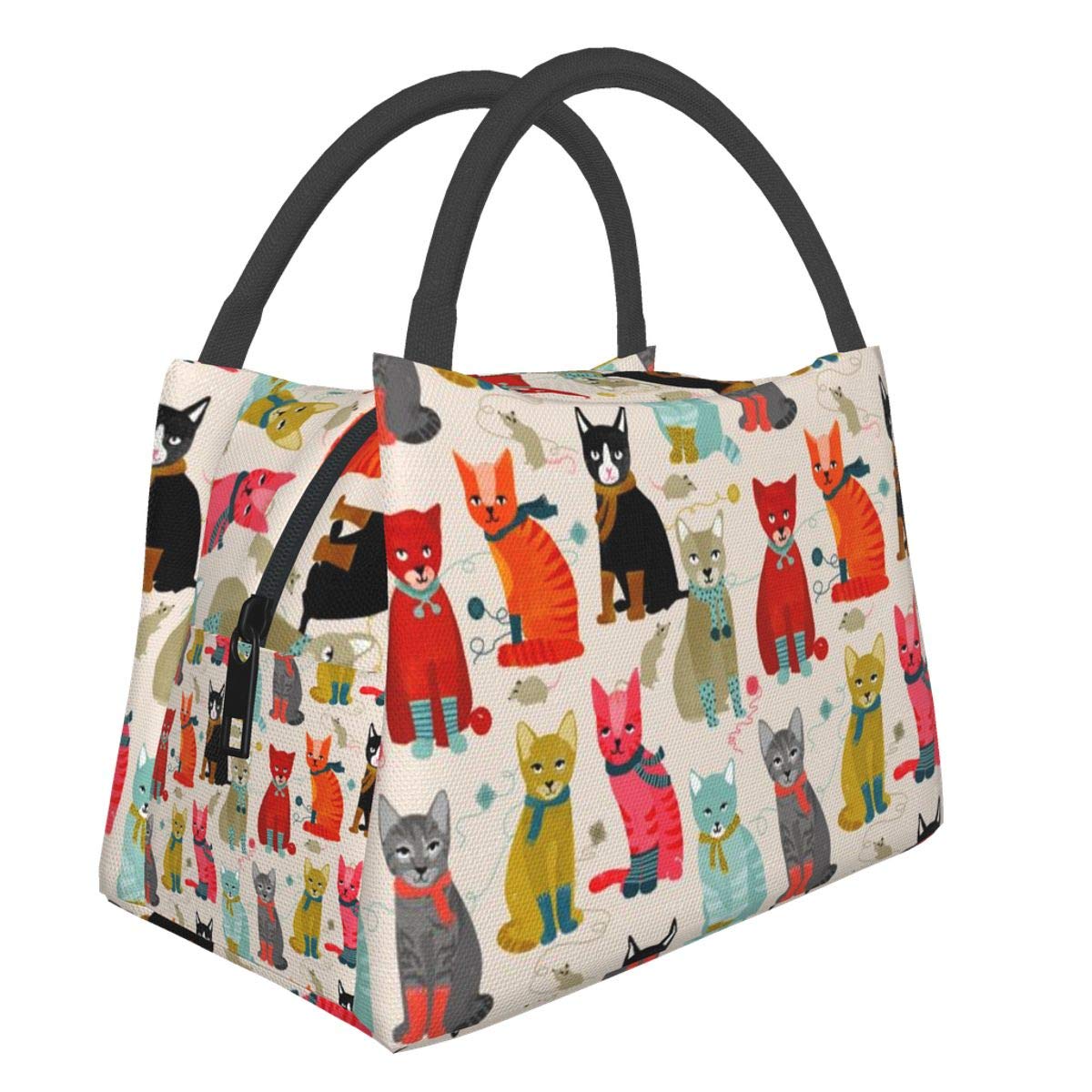 Insulated Reusable Lunch Bag for Women & Men - Cat Themed Tote Lunch Box for Work, Picnic, or Travel - Eco-Friendly & Leak-Proof