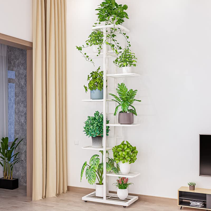 8-Tier Metal Plant Stand for Indoor & Outdoor Use - Sturdy Flower Pot Display Shelf for Garden, Patio, Balcony - White Planter Rack for Herbs, Succulents & Home Decor