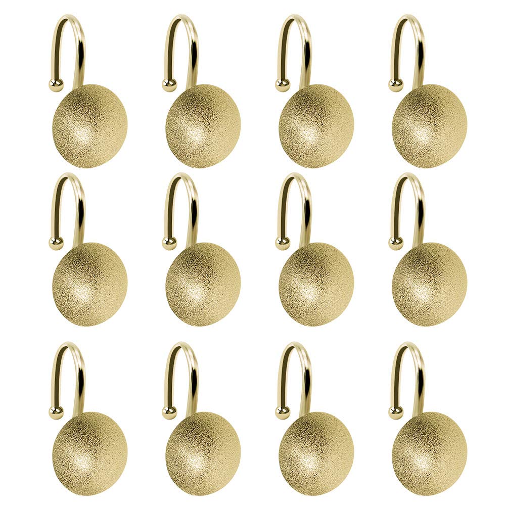 12 Pack Rust-Proof Gold Shower Curtain Hooks - Hemispherical Metal Bathroom Shower Rings for Windows & Bathtub, Durable Curtain Accessories Set (Perfect for Bathroom Decor & Home Upgrade)