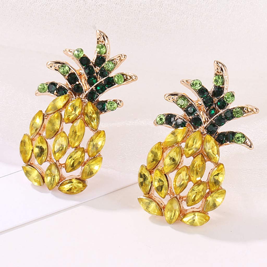 Stylish Metal Pineapple Stud Earrings with Diamonds for Women - Trendy Fashion Jewelry Gift for Parties & Everyday Wear