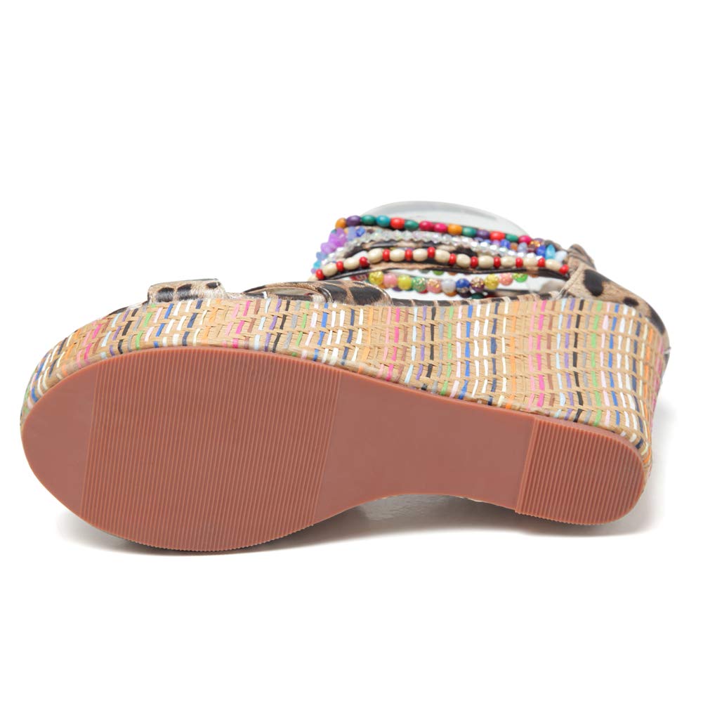 Getmorebeauty Women's Pearl Embellished Wedge Sandals - Comfortable Platform High Heels for Summer, Beach, and Casual Outings