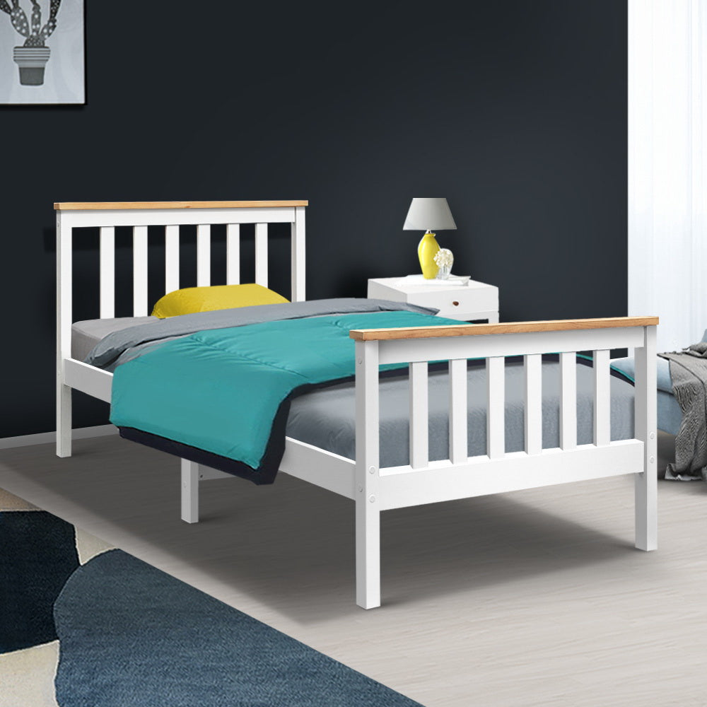 Kewarra Solid Wood Single Bed Frame - White Queen Size Platform Bed with Headboard - Perfect for Small Bedrooms, Guest Rooms & Kids Rooms