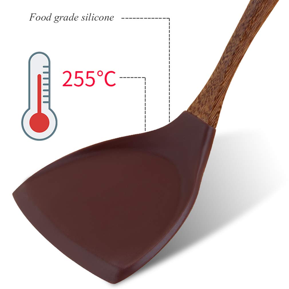 6-Piece Non-Stick Heat Resistant Silicone Cooking Utensil Set with Wooden Handle - Essential Kitchen Gadgets for Baking, Frying & Everyday Cooking