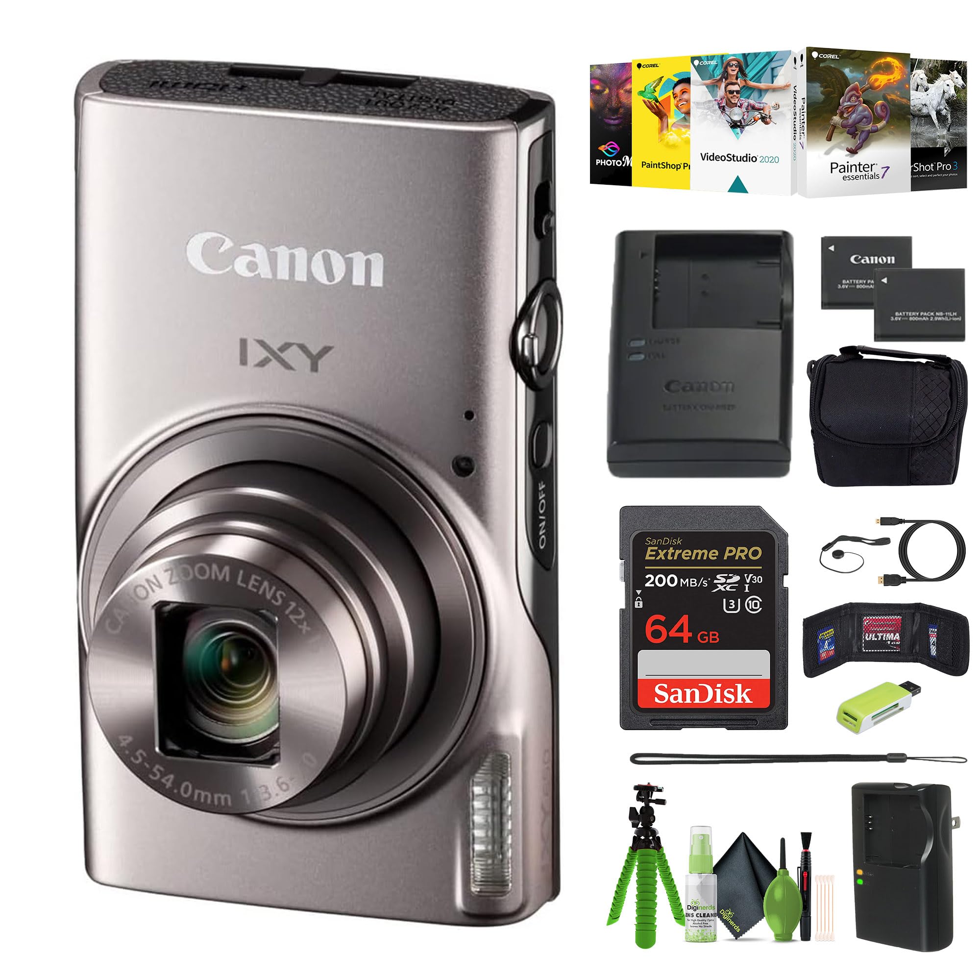 Canon PowerShot IXY 650 (ELPH 360 HS) 20.2MP Digital Camera with 12x Optical Zoom, 64GB Memory Card & Accessories Kit - Perfect for Travel Photography, Vlogging & Everyday Use (Renewed)