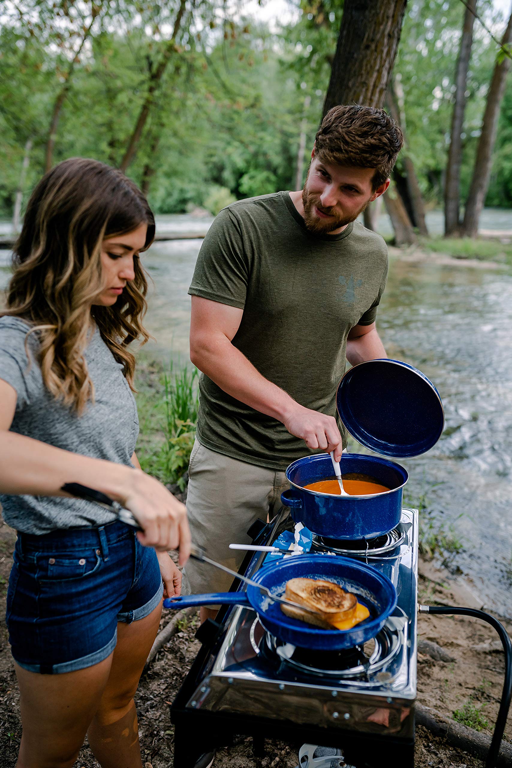 Stansport Enamel Camping Cook Pot - Durable Outdoor Cooking Pot for Camping, Hiking & Backpacking - Perfect for Boiling Water, Cooking Meals & Outdoor Adventures