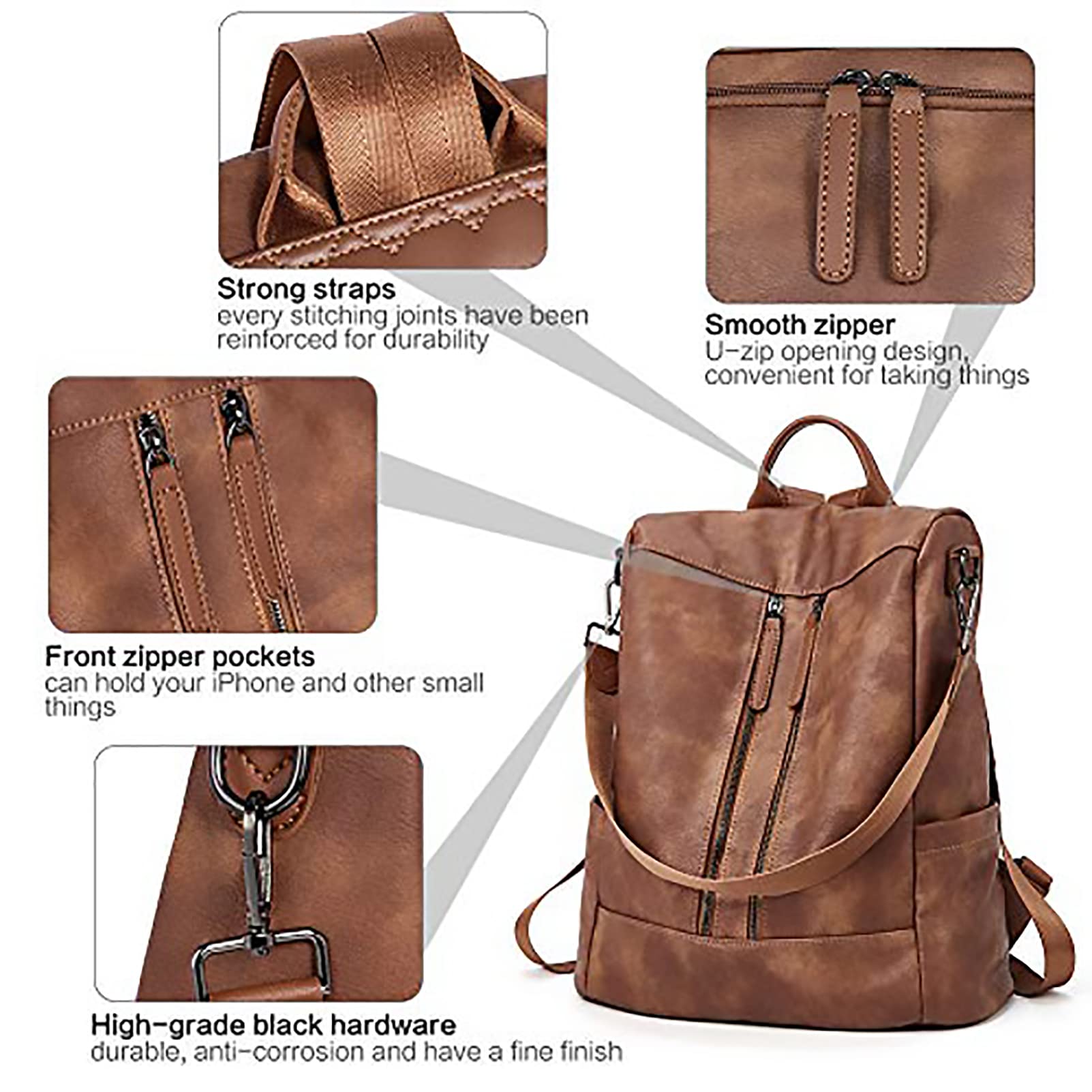BROMEN Women's Leather Backpack Purse - Anti-Theft Fashion Shoulder Bag & Handbag for Work, Travel & Daily Use | Stylish Bookbag for College, Commuting & Shopping