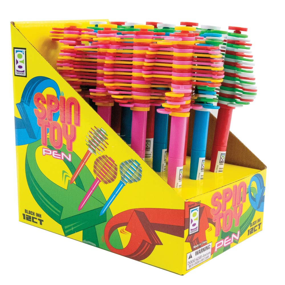 Raymond Geddes 12-Pack Spin Toy Topper Pens - Fun Fidget Spinner Pens for Stress Relief, Office, School & Classroom Supplies - Perfect for Writing, Drawing & Anxiety Relief