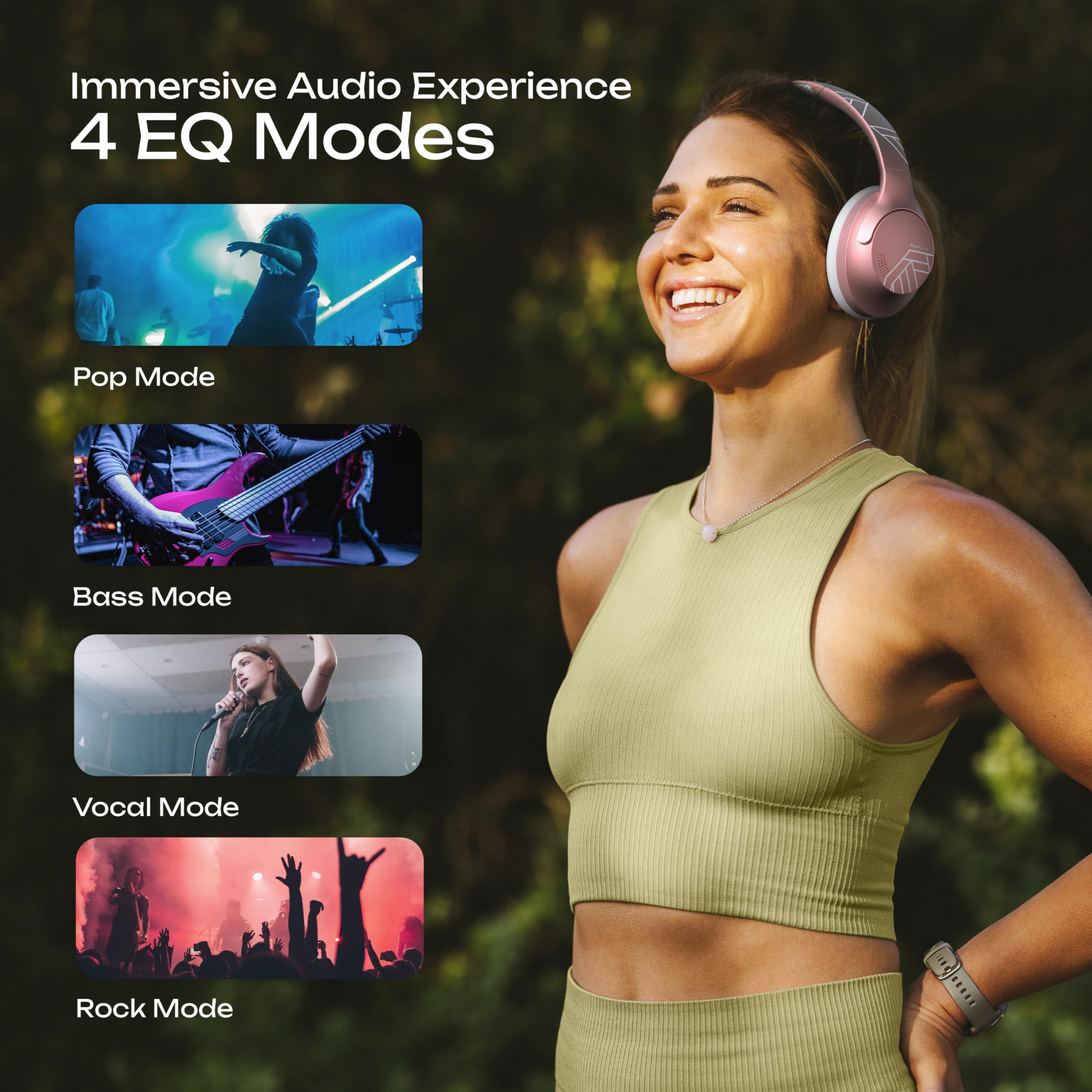 PowerLocus Bluetooth Over-Ear Headphones - 50 Hours Playtime, Wireless Foldable Headset with Built-in Mic, Lightweight HiFi Stereo Sound - Includes Carrying Case & Wired Mode for Phone Calls, PC Gaming, Travel & Commuting