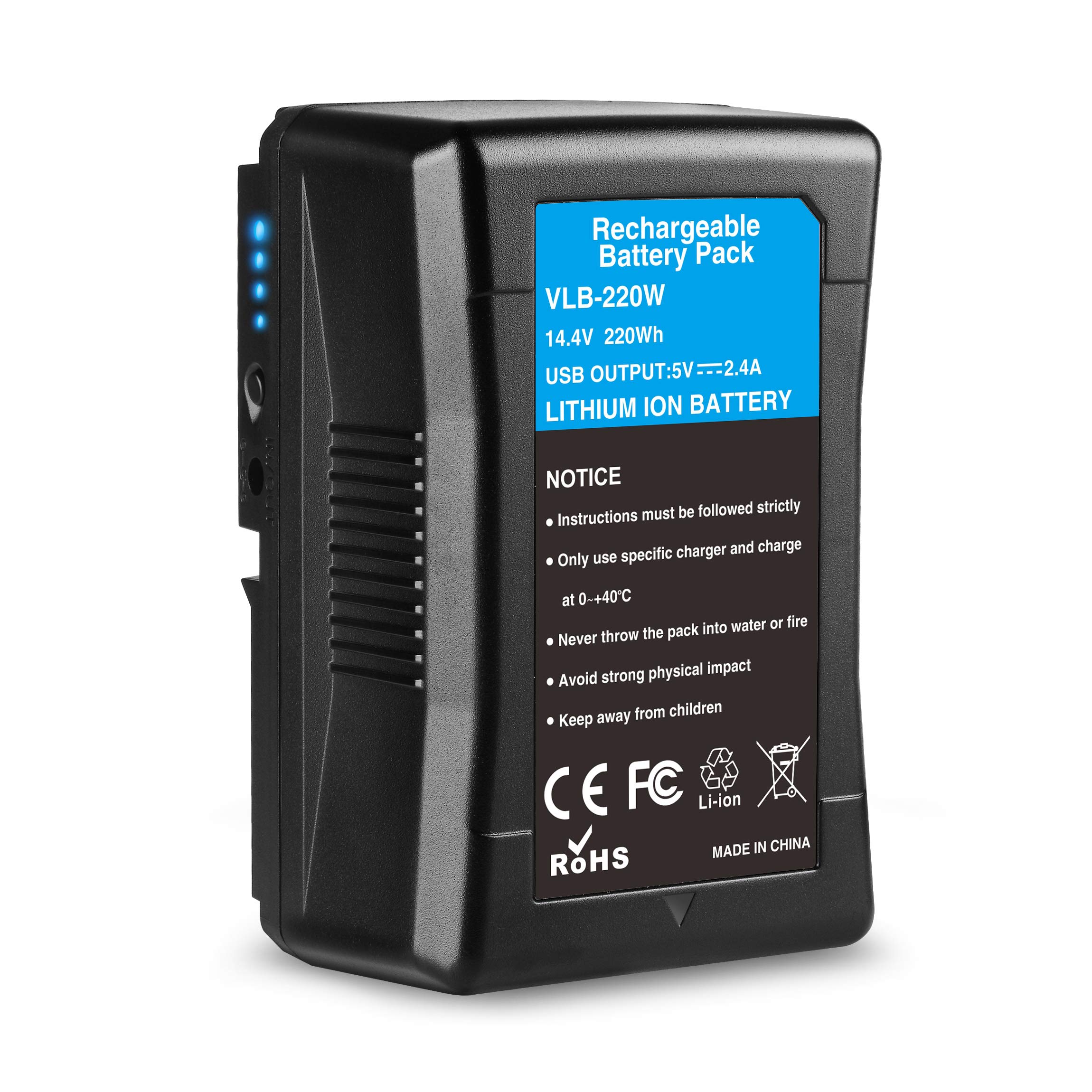 KUNLUN 220Wh 15000mAh V Mount Battery with D-TAP & USB Ports - Compatible with Sony Cameras, Camcorders, LED Lights, Monitors - Power Solution for Filmmaking, Broadcasting & Photography
