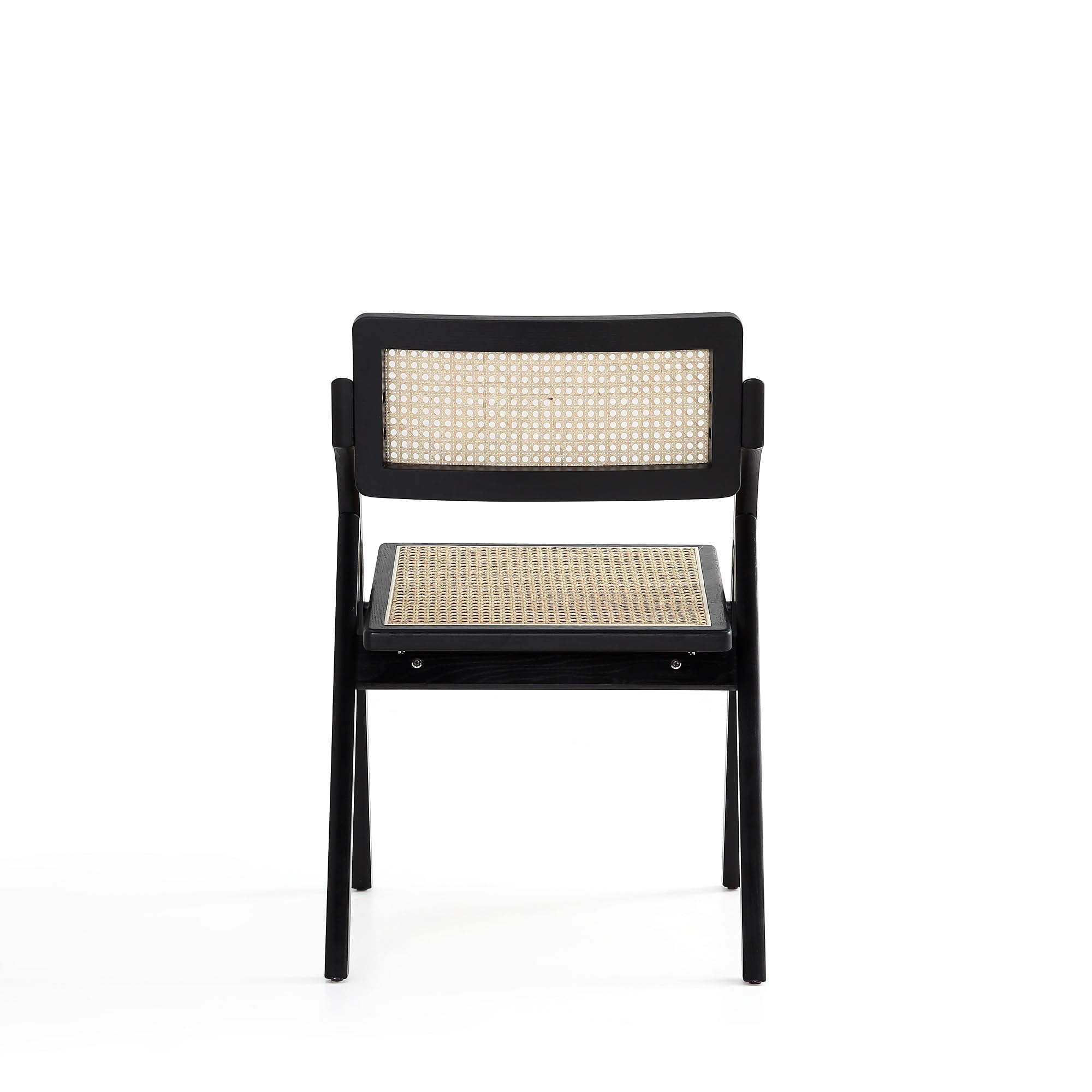 Manhattan Comfort Lambinet Folding Rattan Wicker Cane Side Chair - Set of 2 Black/Natural Outdoor Dining Chairs for Patio, Restaurant, Bistro, Cafe | Perfect for Al Fresco Dining, Backyard Gatherings & Commercial Use