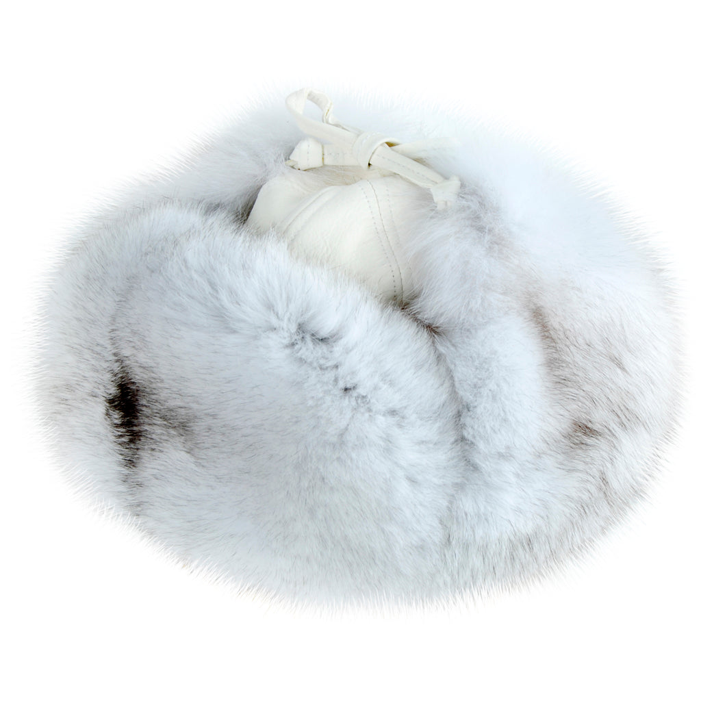 Women's Scandinavian Blue Fox Fur Aviator Jacket with White Deer Fur Trim - Winter Fashion Outerwear for Cold Weather & Outdoor Activities