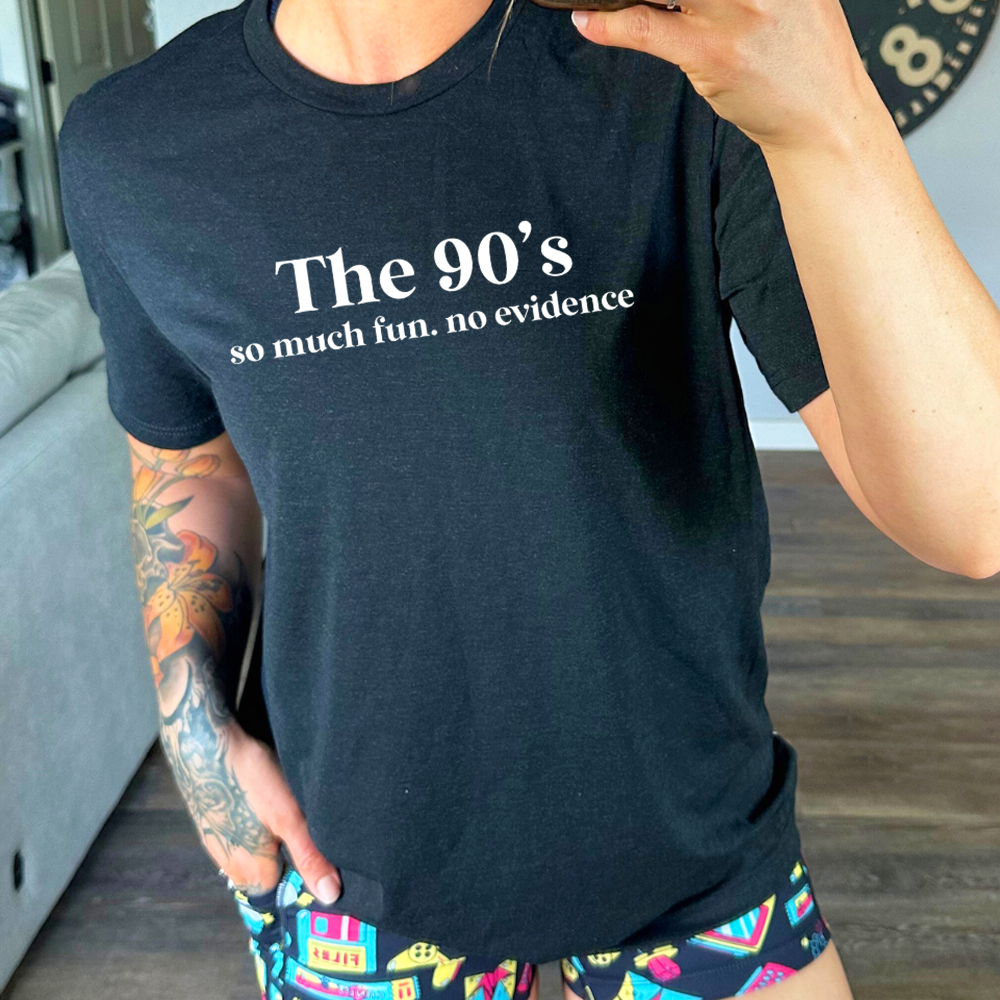 Vintage 90s No Evidence Fun Graphic T-Shirt - Unisex Retro Tee for Men & Women - Perfect for Casual Wear, Parties, and Nostalgic Fashion