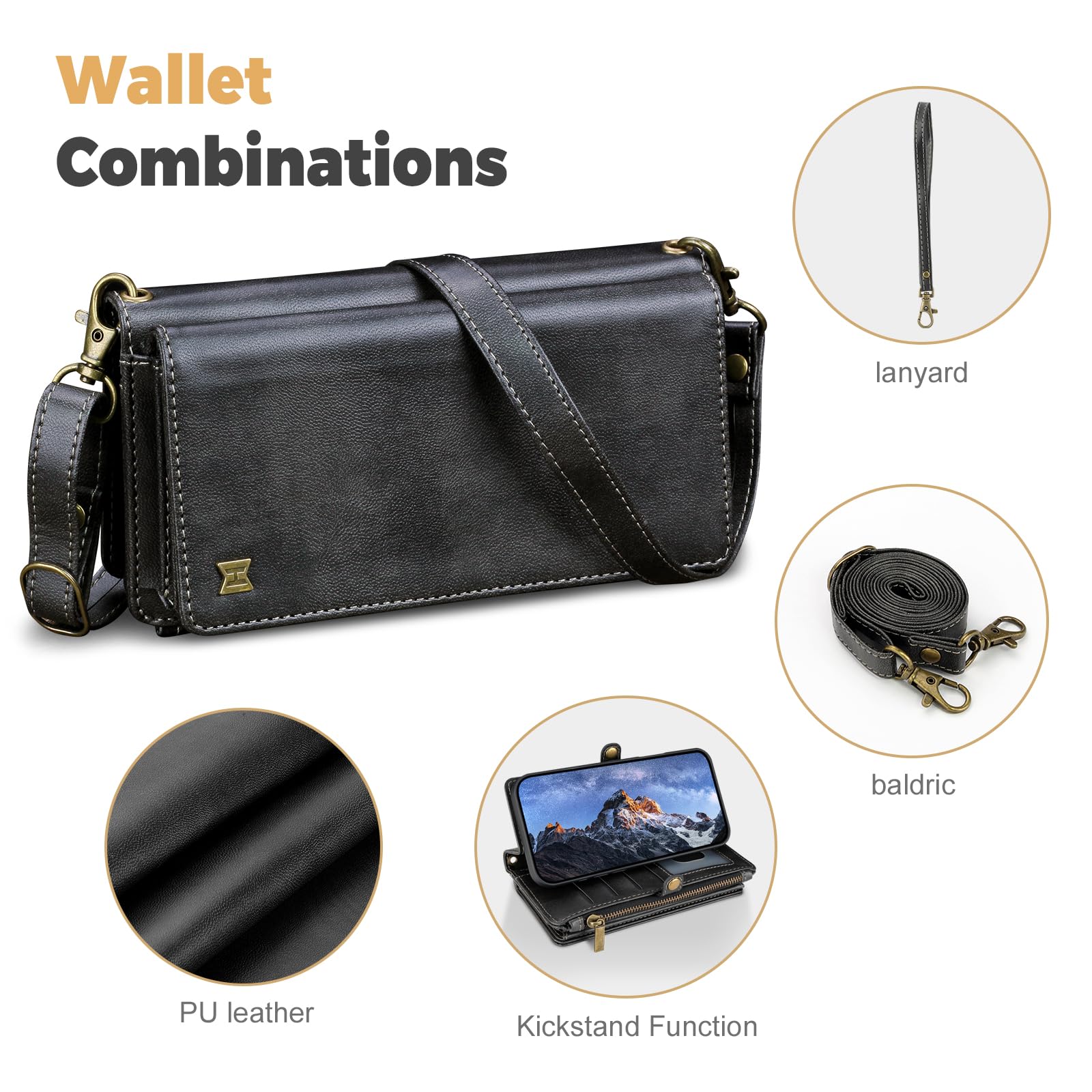 RFID Blocking PU Leather Wallet Case for iPhone 11 - Kickstand Flip Cover with Wrist Strap & Zipper Credit Card Slots - Compatible with Apple iPhone 11 (Black) | Perfect for Travel, Shopping & Everyday Protection