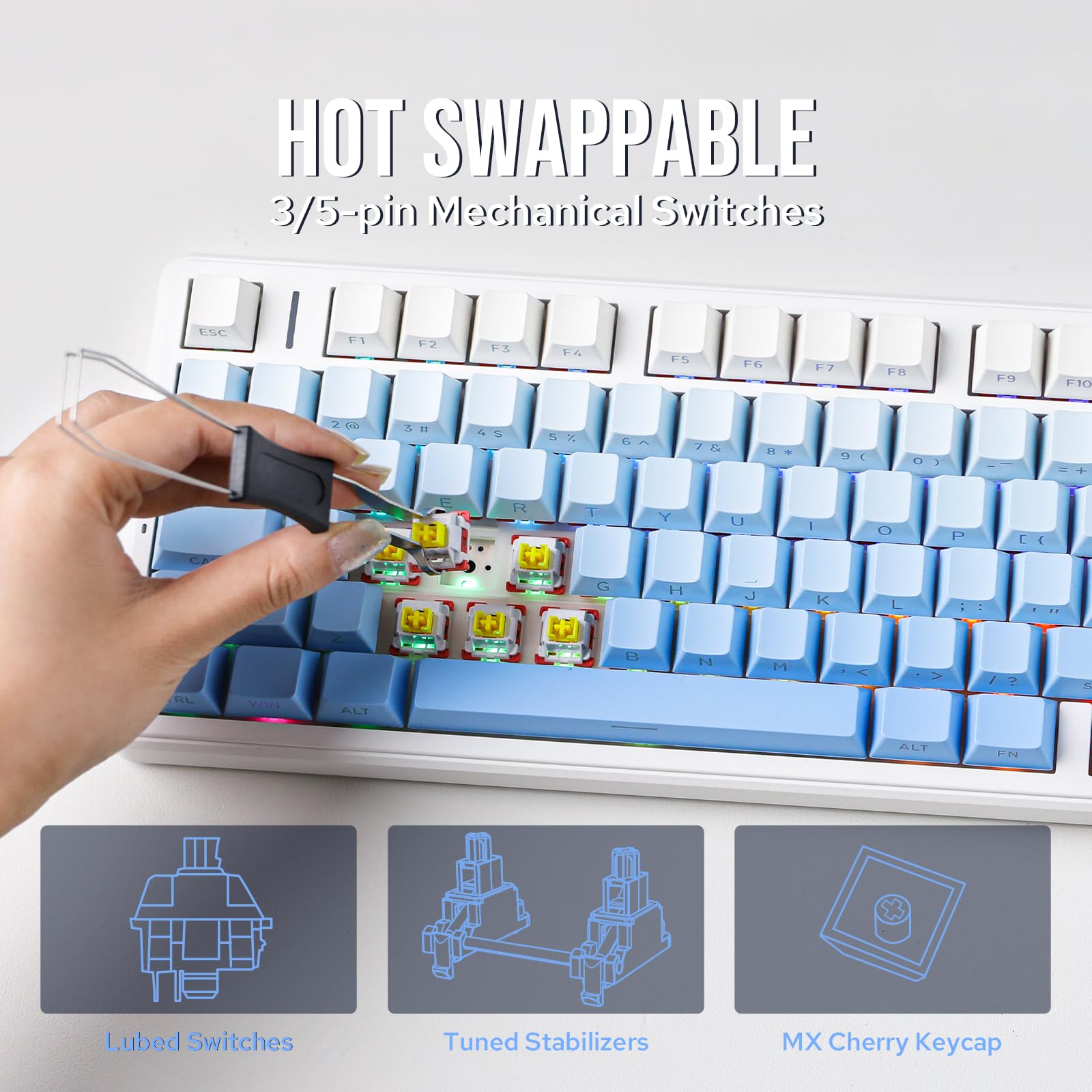 EPOMAKER X Aula F99 PRO Wireless Mechanical Gaming Keyboard - Hot Swappable Custom Keyboard with 8000mAh Battery, 2.4GHz/Bluetooth 5.0/Type-C Connectivity, RGB Backlit (Blue Gradient) - Perfect for PC Gaming, Office Work & Typing Enthusiasts