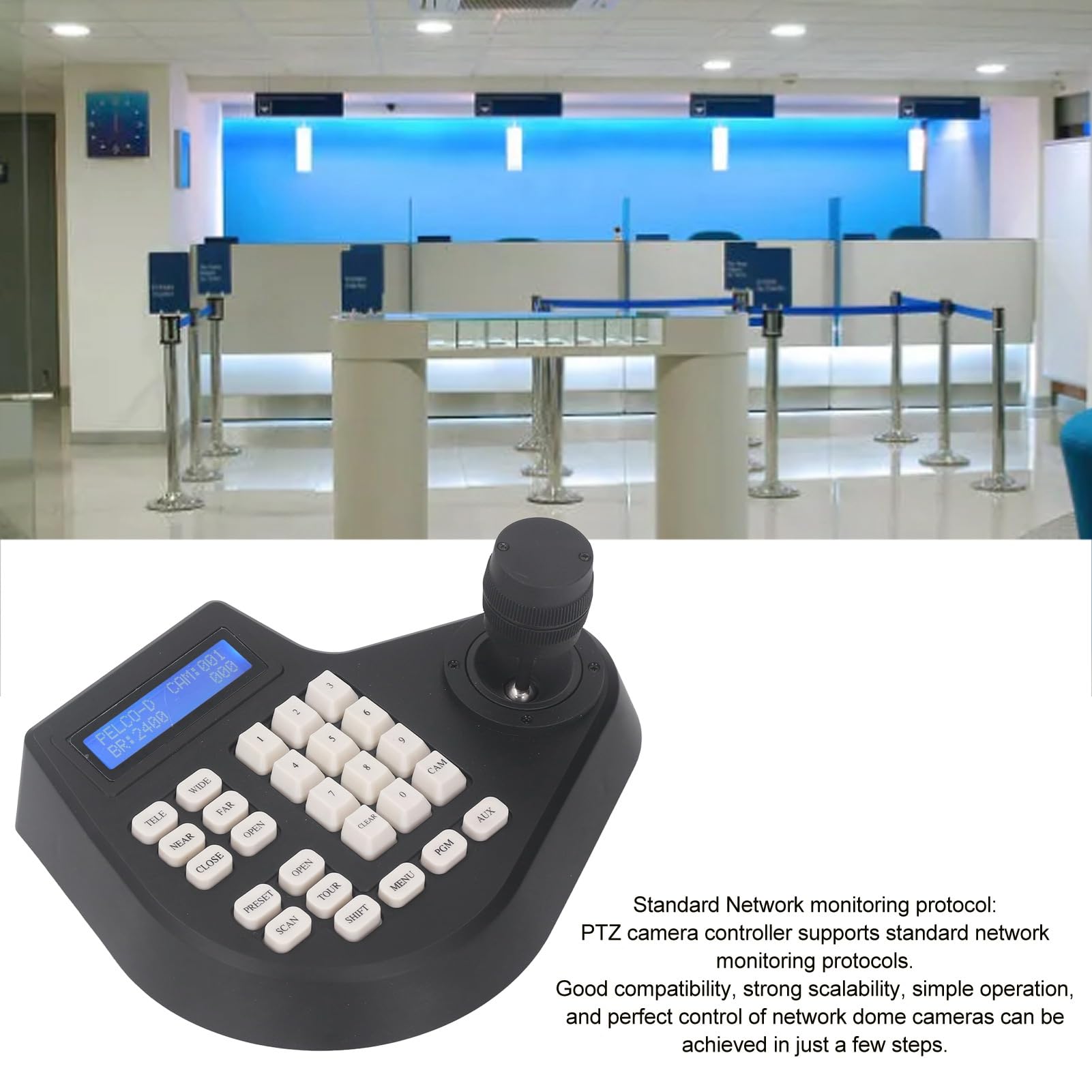 Professional Analog 3D Joystick PTZ Controller for CCTV Dome Cameras - RS485 D/P Compatible with LCD Display - Perfect for Security Surveillance & Remote Monitoring Systems