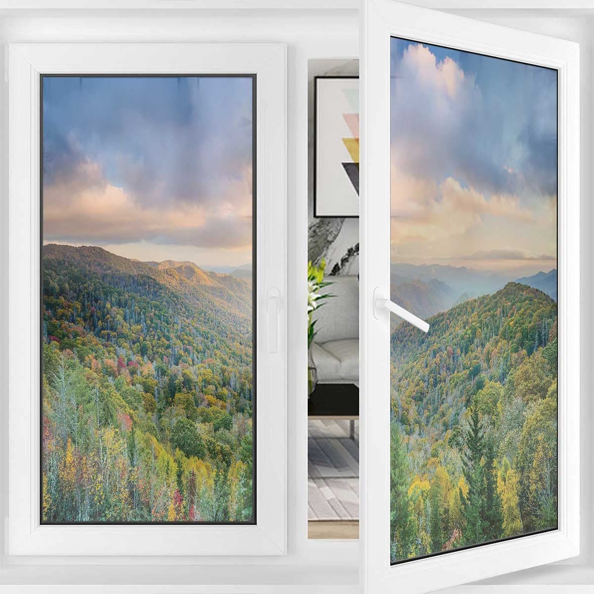 Autumn Privacy Window Film - Static Cling Decorative Window Cover for Home & Office - Perfect for Fall Decor, Seasonal Privacy, and Sun Protection