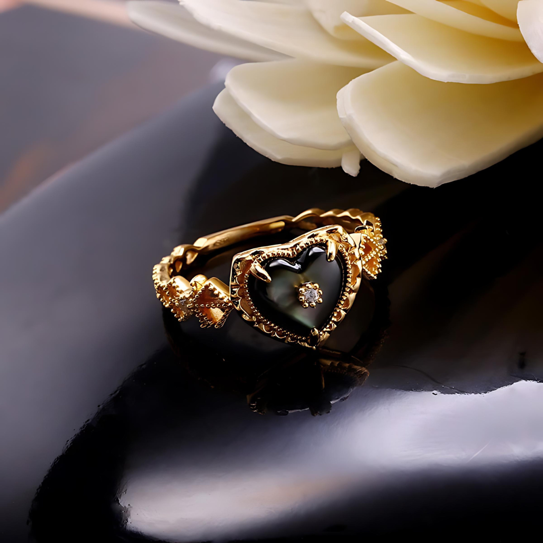 14K Gold Plated Vintage Heart Paua Shell Ring for Women - Elegant Bohemian Jewelry Gift for Valentine's Day, Anniversary & Special Occasions | TB1286