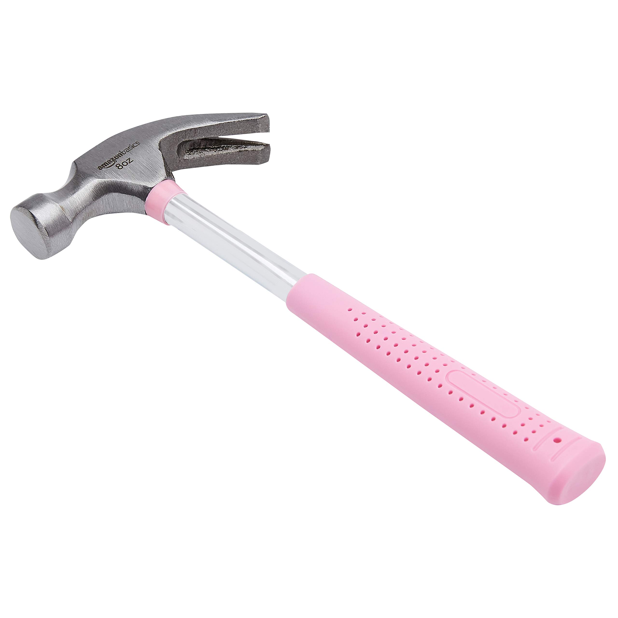 Amazon Basics 8 oz Pink Hammer - Lightweight Claw Hammer for Home DIY Projects, Woodworking, and Small Repairs - Perfect for Hanging Pictures, Assembling Furniture, and Crafting
