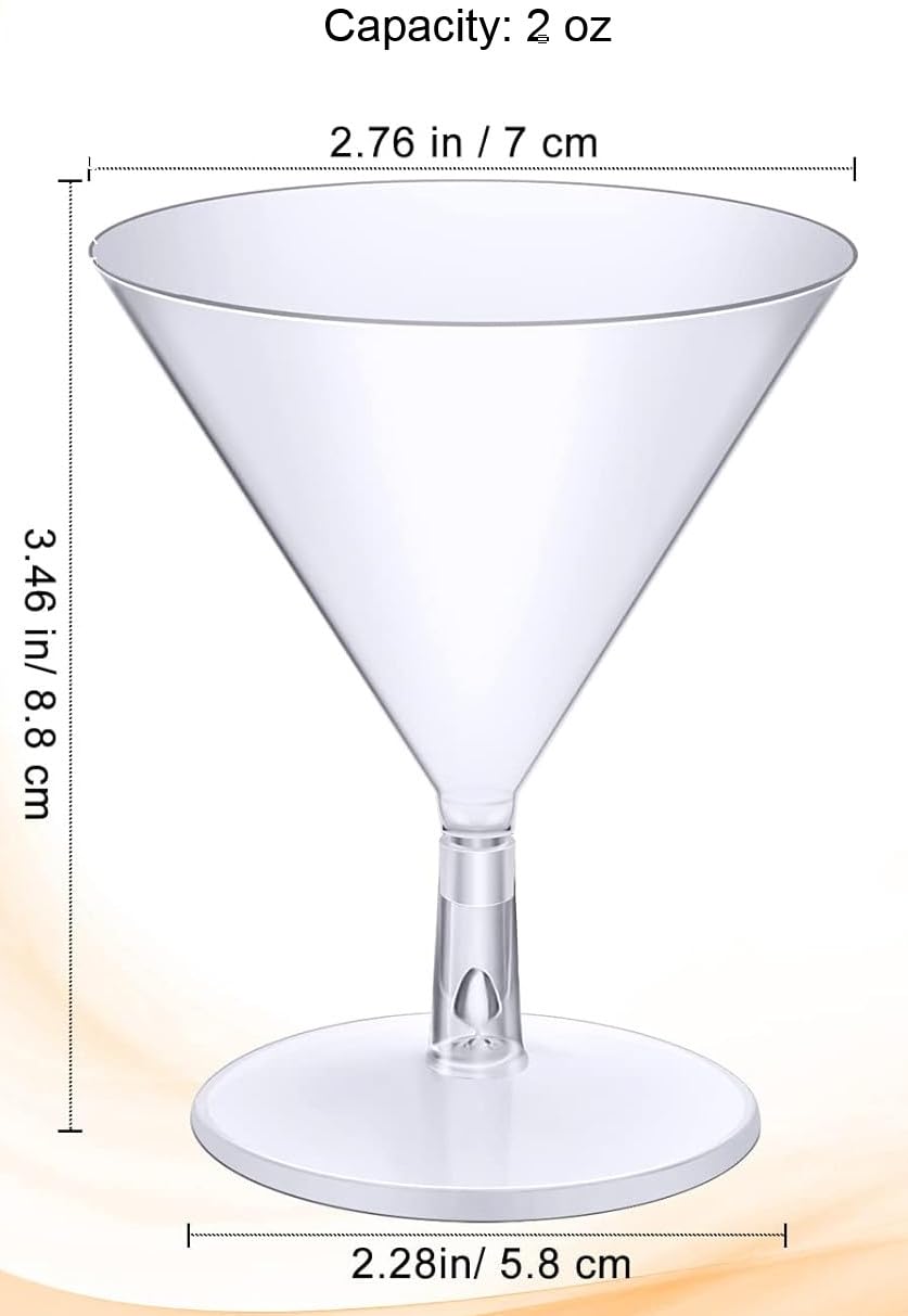 120-Pack Clear Disposable Mini Plastic Martini Glasses - 2 oz Small Dessert Cups for Cocktails, Wine Shooters, Parfaits & Party Serving - Bulk Pack of 2-Piece Plastic Shot Glasses for Weddings, Events & Catering