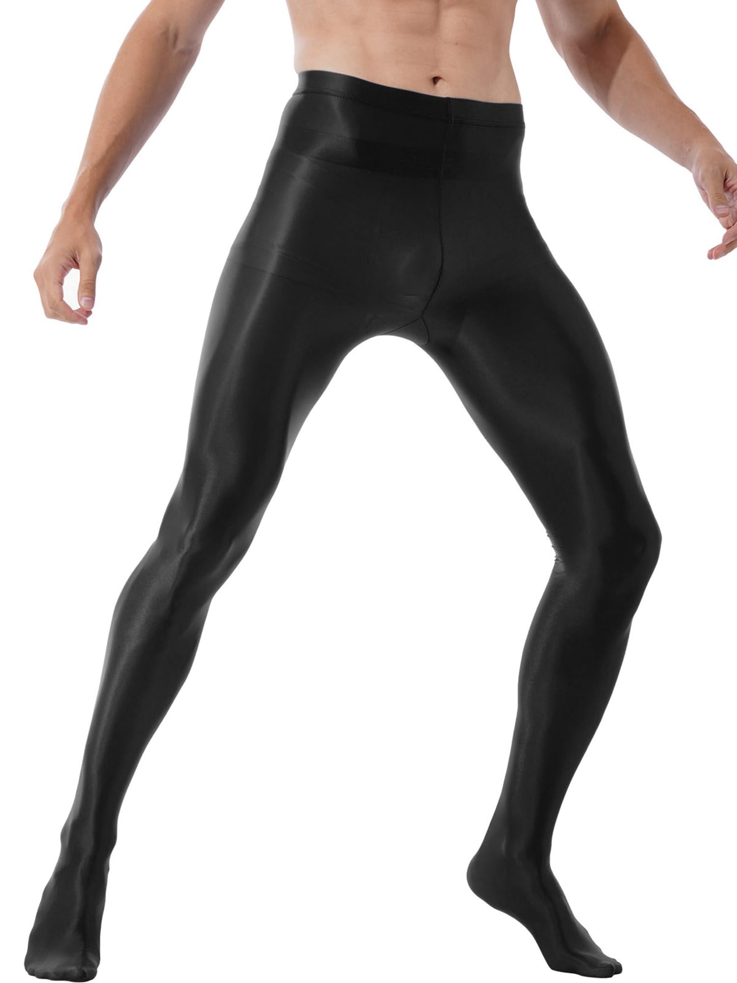 iiniim Men's Ultra Shiny Oil Glossy Pantyhose - High Elastic Opaque Tights & Stockings for Sexy Leggings - Perfect for Cosplay, Nightlife, and Fashion Shows