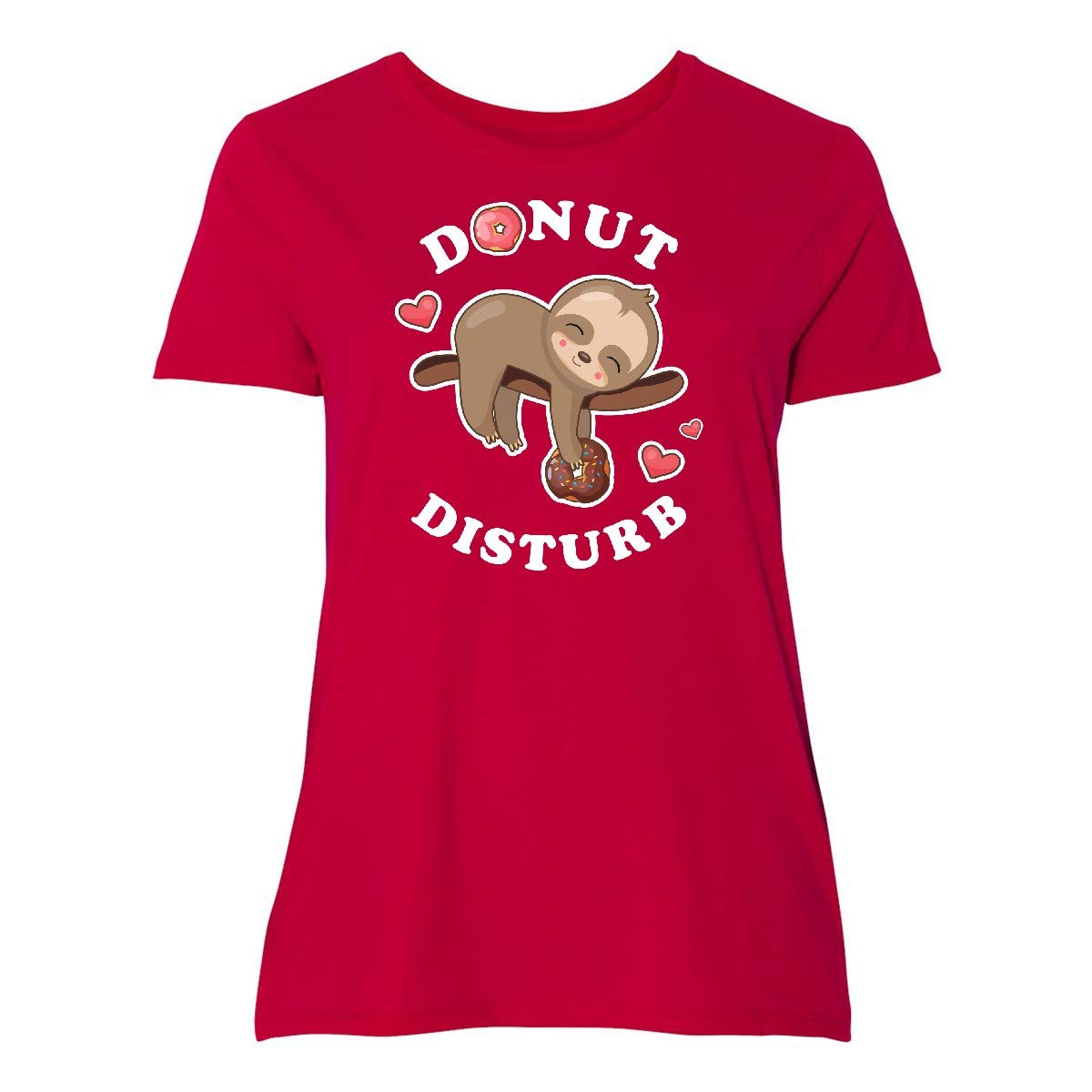 Inktastic Donut Disturb Sloth Women's Plus Size T-Shirt - Cute Funny Graphic Tee for Women, Soft Cotton Casual Shirt - Perfect for Lounge Wear, Sleepovers & Sloth Lovers Gifts