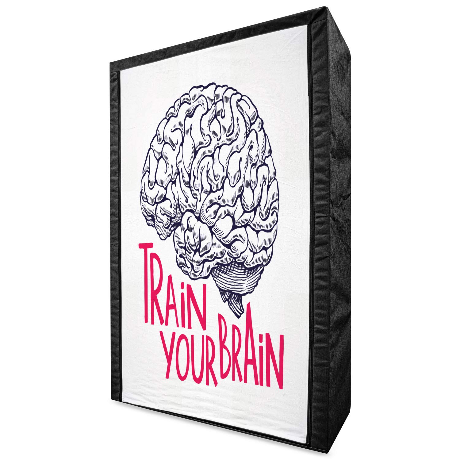 Ambesonne Vintage Portable Fabric Wardrobe - Pink & Dark Blue Clothing Organizer with Shelves (42.5 Inch) | Human Brain Intelligence Skull Humor Art Design | Perfect for Bedroom, Dorm, Closet & Small Space Storage