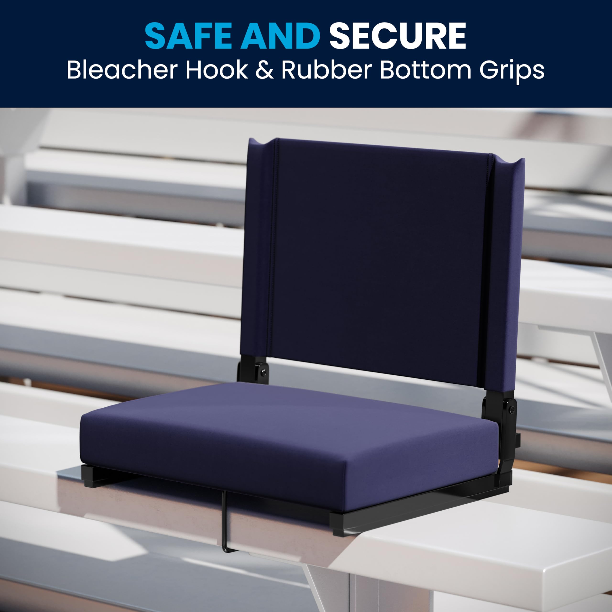 Flash Furniture Grandstand Portable Folding Stadium Seat with Padded Cushion & Carrying Handle - 500 lb Weight Capacity, Navy Blue - Perfect for Bleachers, Benches, Sporting Events, Concerts & Outdoor Activities