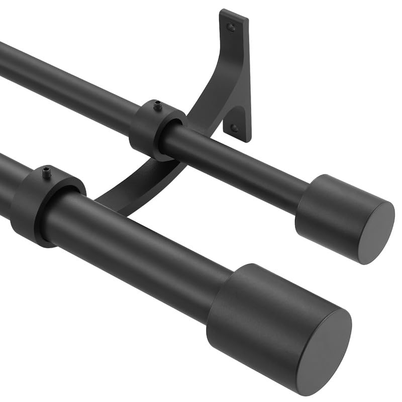 72 to 144 Inch (6-12ft) Matte Black Heavy Duty Double Curtain Rod - 1