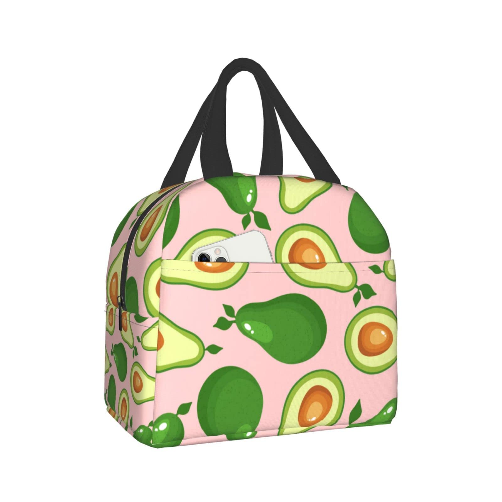 Avocado Pattern Insulated Lunch Box - Reusable & Portable Meal Container for Men & Women - Perfect for Work, Travel, Picnic & Outdoor Activities