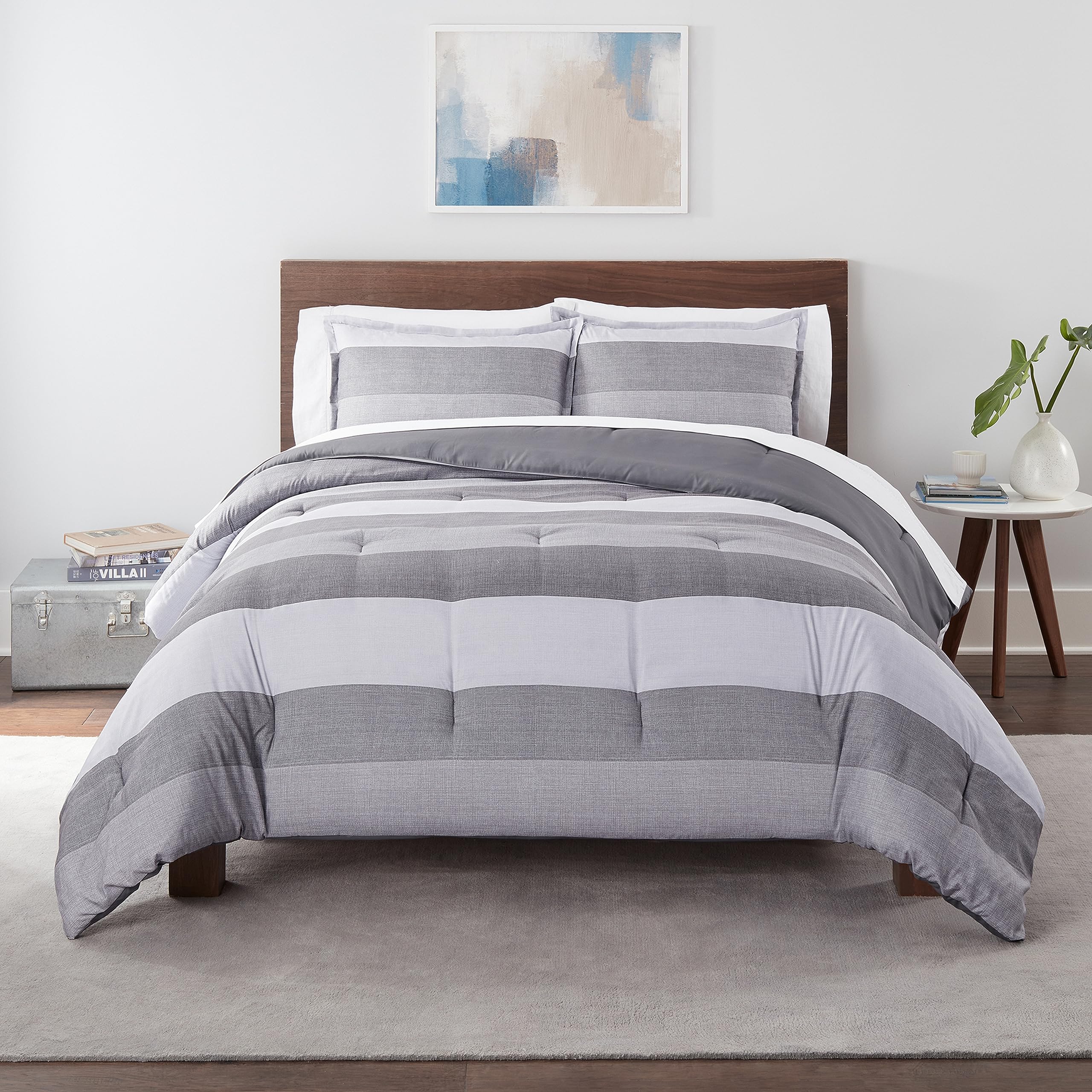 Serta Simply Clean Billy Soft Modern 2-Piece Jersey Striped Comforter Set with Pillowcase - All-Season Twin/Twin XL Grey Bedding - Perfect for Cozy Bedrooms, Guest Rooms & Dorm Decor