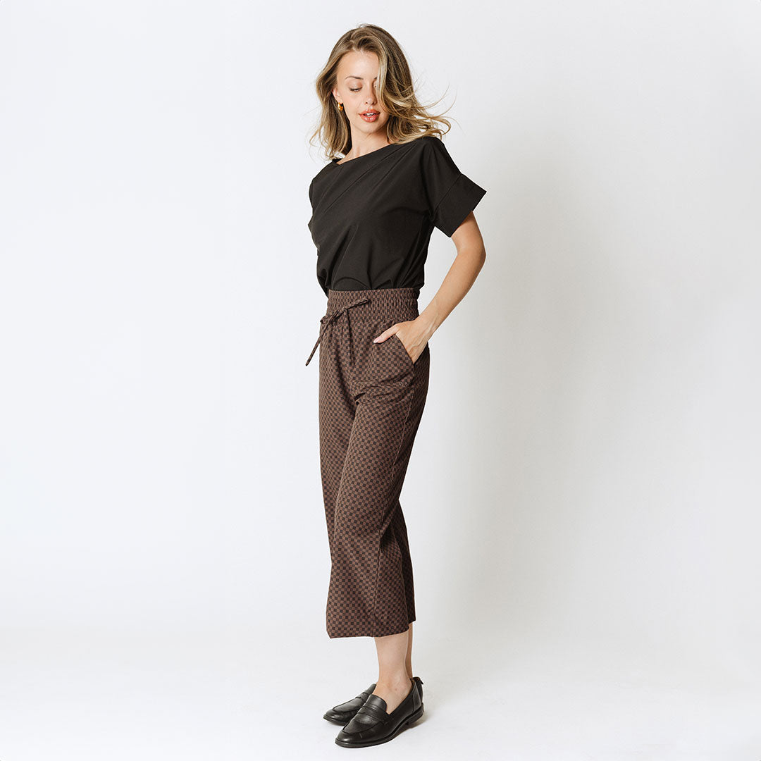 Audrey Wide Leg Pants for Women - High Waisted Linen Trousers with Wicker Print | Perfect for Summer, Office Wear & Casual Outfits