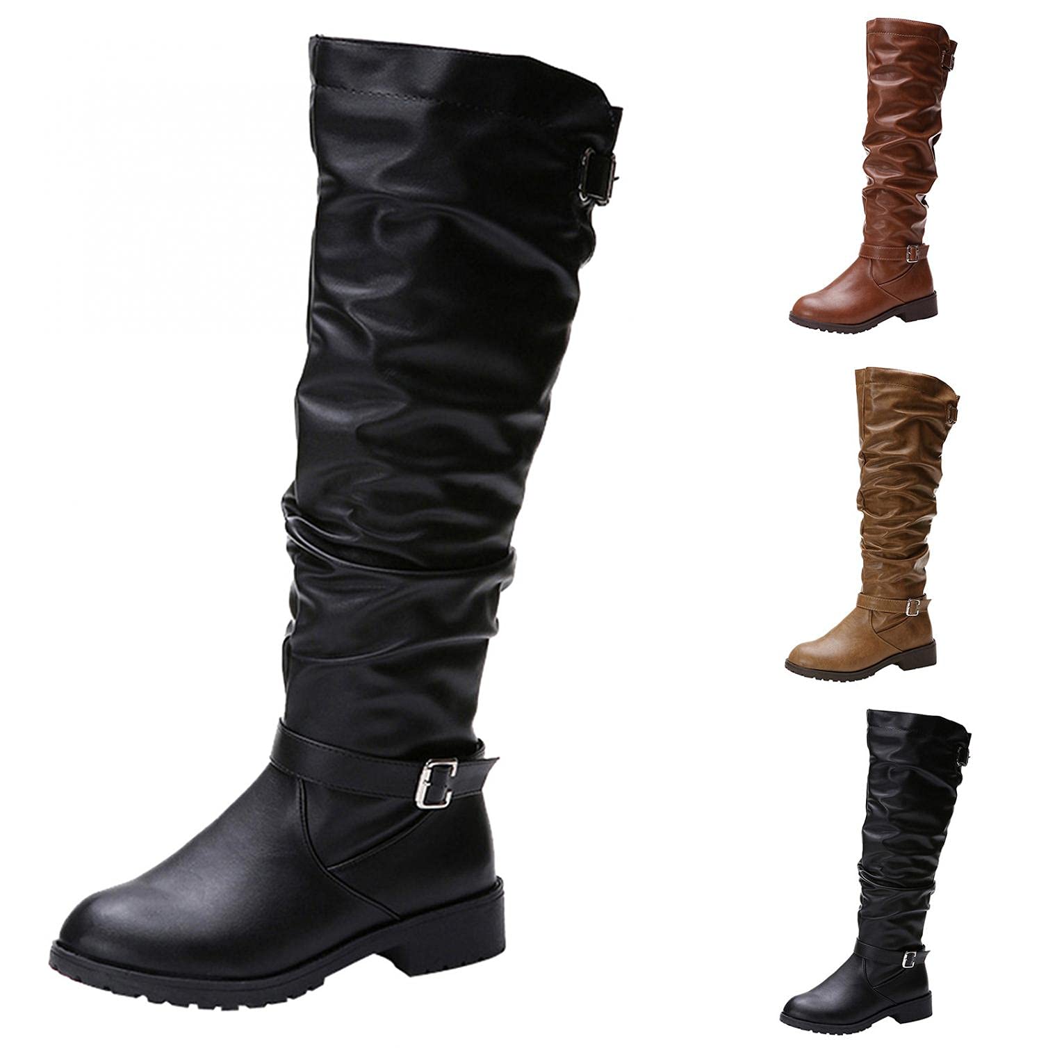 Stylish Women's Lovor Buckle Knee-High Boots - Fashionable Flat Casual Long Boots for Everyday Wear | Perfect for Office, Dating & Winter Outfits
