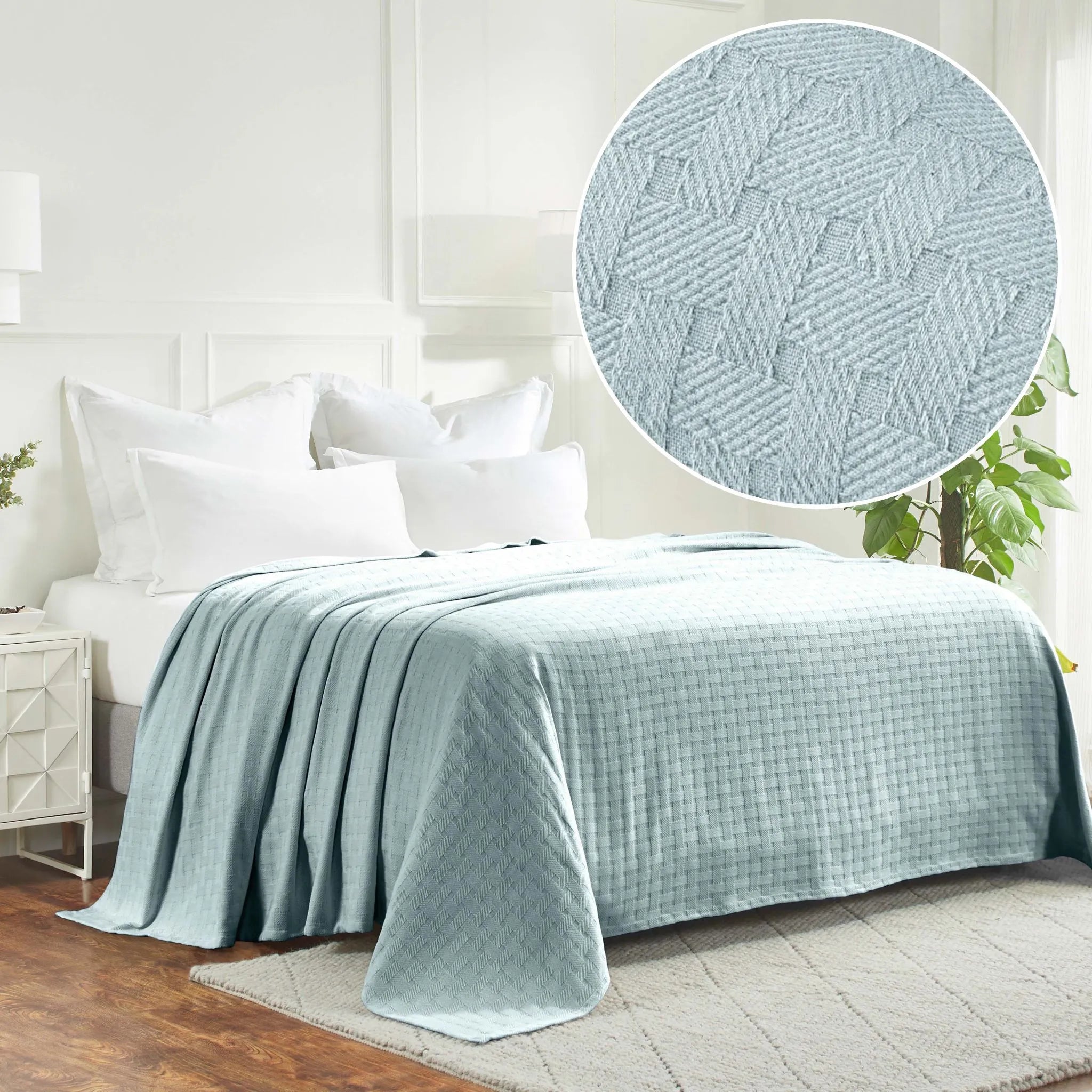 Farmhouse Basketweave Cotton Blanket - All Season Soft & Cozy Throw for Bed, Couch, and Outdoor Use - Perfect for Home Decor, Camping, and Gifts