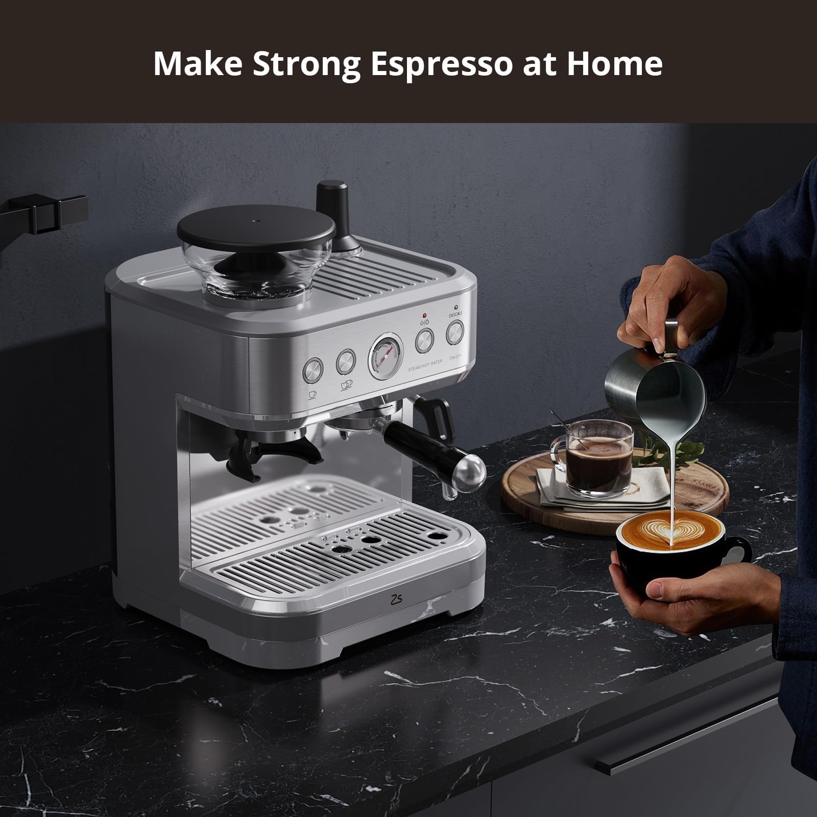 Premium Italian 15 Bar Espresso Machine with Built-in Grinder & Milk Frother - 85oz Large Water Tank, Dual PID Temperature Control, Auto-Cleaning System - Perfect for Home Baristas to Make Lattes, Cappuccinos & Americanos (Ideal for Kitchen, Office or Coffee Shop Use)