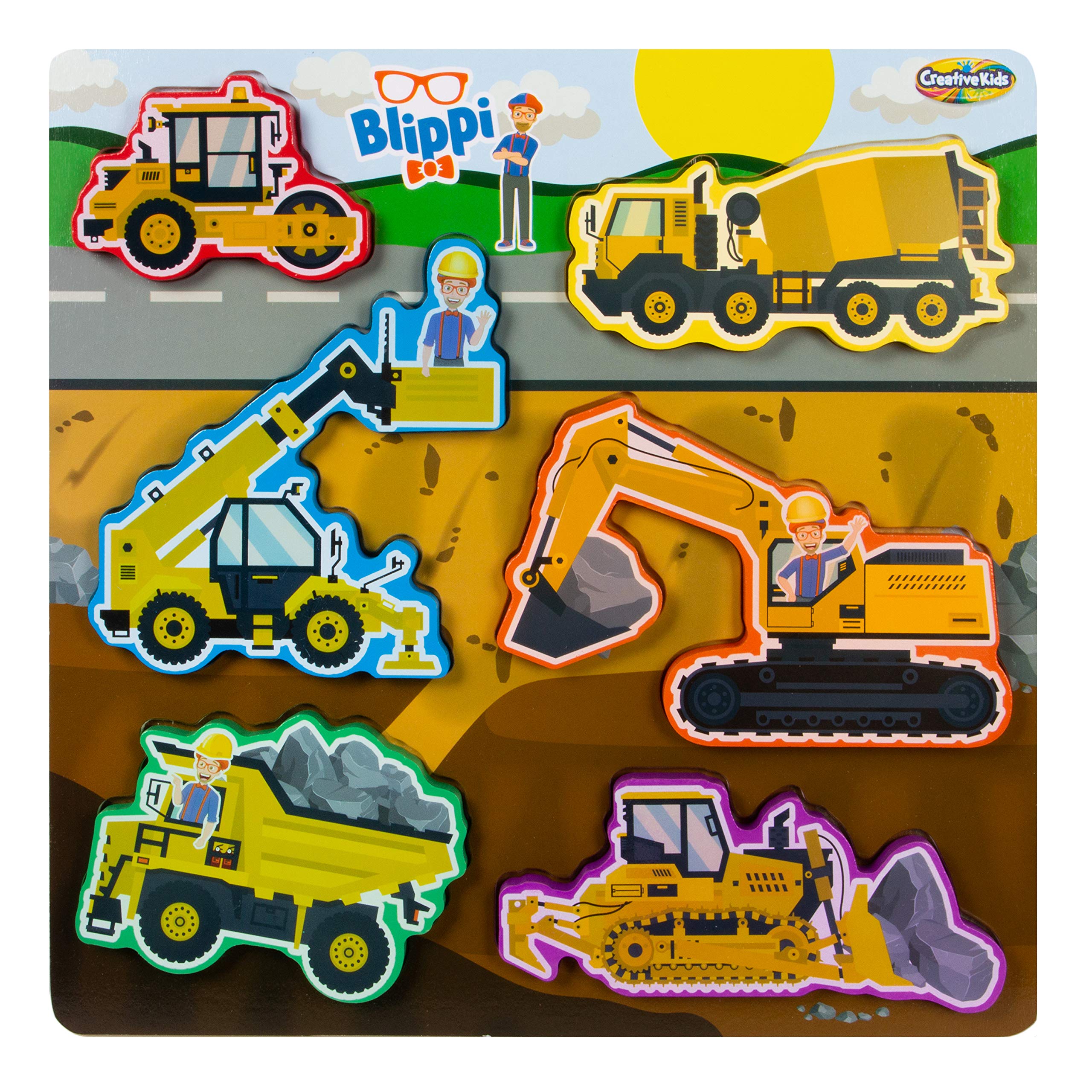 Blippi Chunky Wooden Puzzles for Toddlers Ages 2+ | Educational Montessori Construction Toy Set | Creative Kids Learning Puzzle | Perfect Birthday Gift for Boys & Girls | Great for Preschool Learning & Playtime Activities