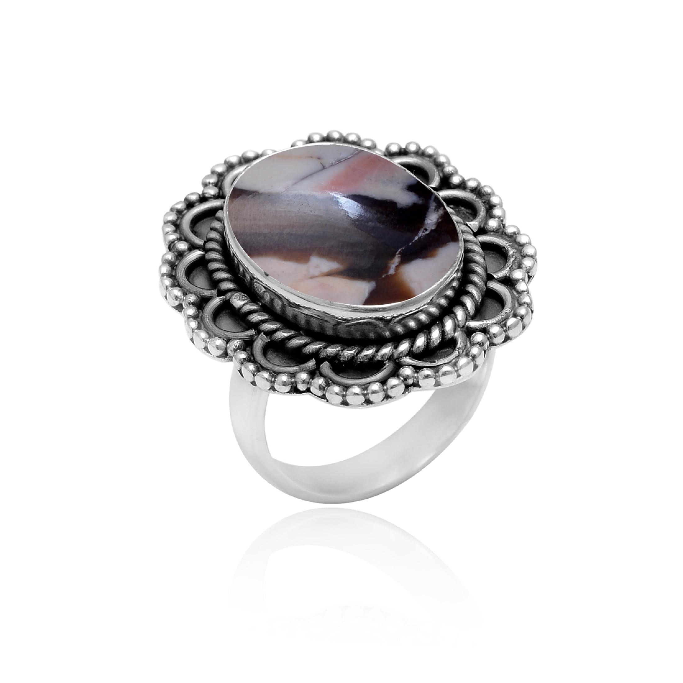 Veracity Jewelry Peanut Wood Jasper Ring for Women - 925 Sterling Silver Healing Meditation Ring - Handmade Coffee Color Jasper Gemstone Jewelry - VSR-265 | Spiritual Healing, Yoga Accessory, Boho Chic Fashion Statement