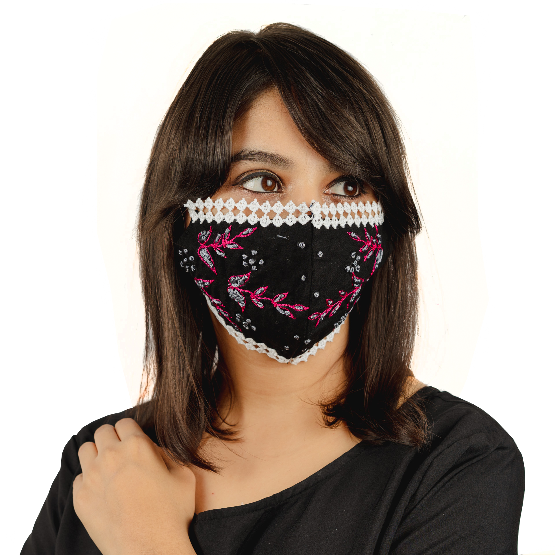 Floral Embroidered Cotton Lace Face Mask - Breathable & Stylish (Set of 4 Different Designs) for Women, Fashion Accessories, Daily Wear & Special Occasions