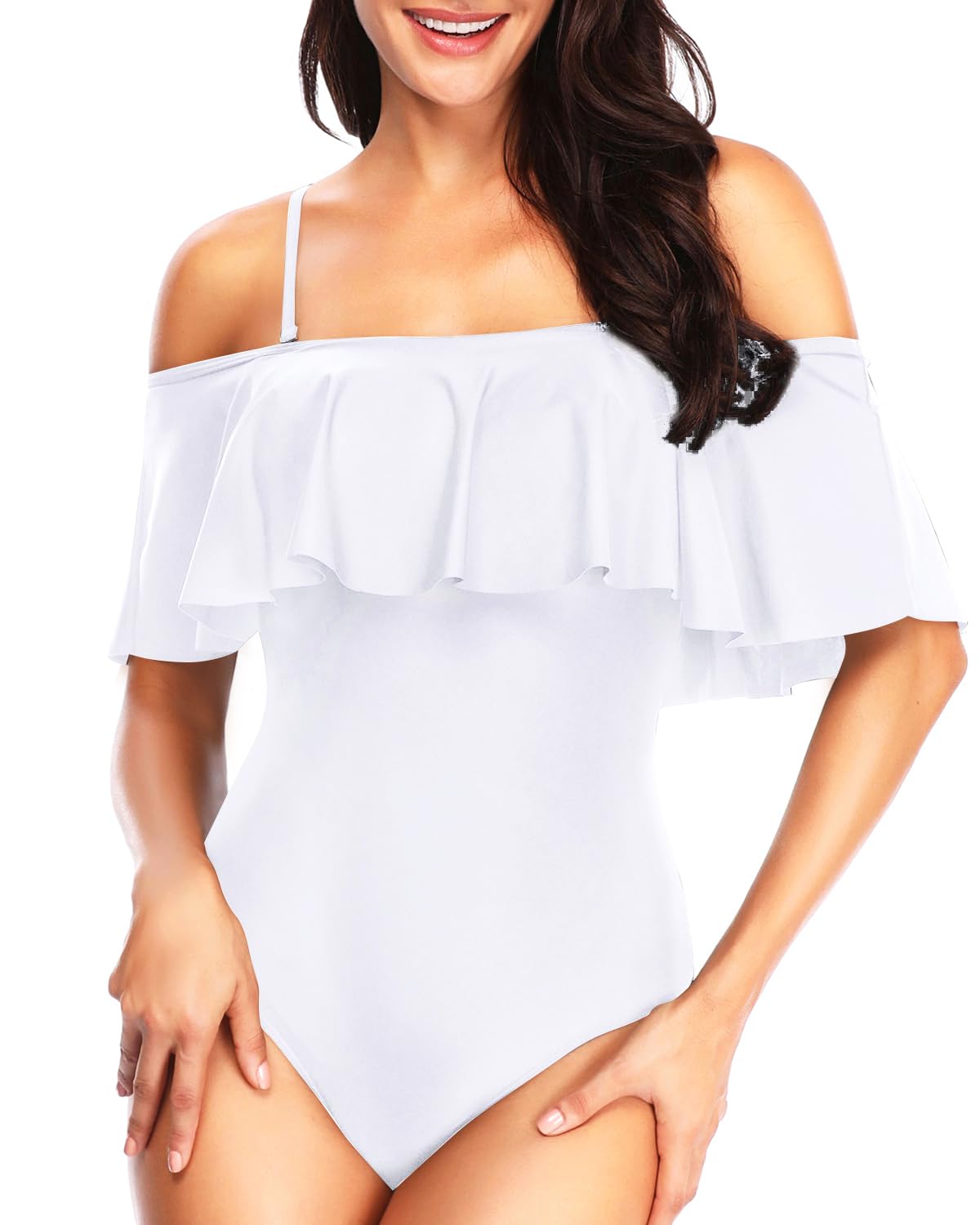 Vintage Off Shoulder Ruffled One Piece Swimsuit for Women - Sexy Retro Bathing Suit for Beach, Pool, and Summer Vacations
