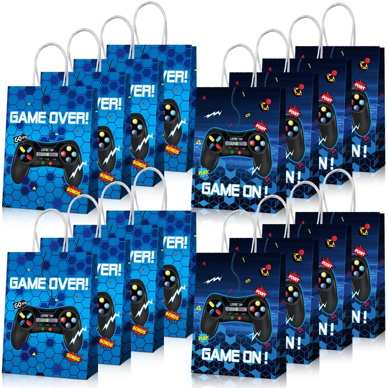 16-Piece Gamer Party Favor Bags with Handles - Video Game Themed Candy Treat Gift Bags for Kids & Boys - Perfect for Gaming Birthday Parties, Decorations & Goodie Bags