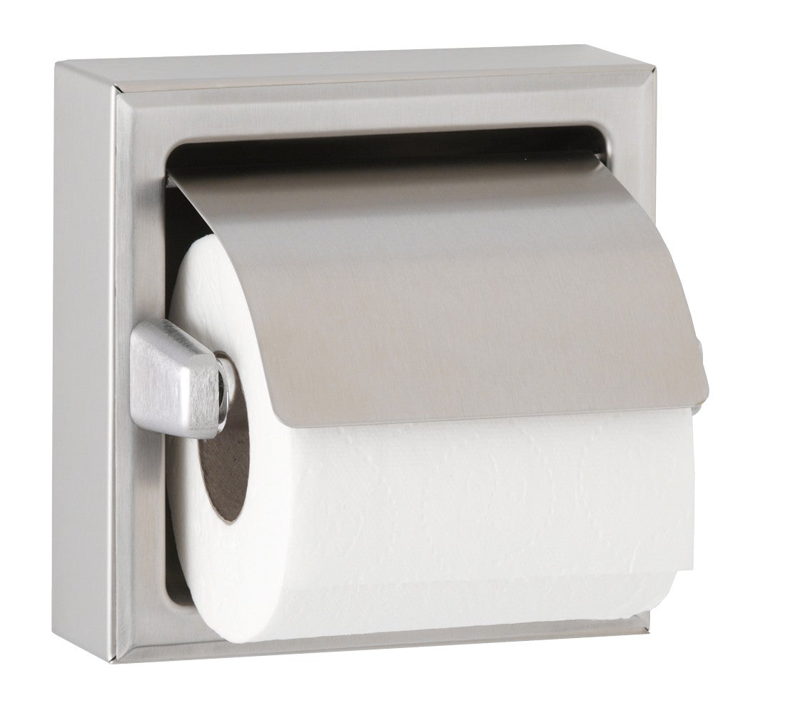 Bobrick B669 Single Roll Surface Mounted Toilet Paper Dispenser with Hood - Durable Commercial Restroom Tissue Holder for Offices, Schools, and Public Washrooms