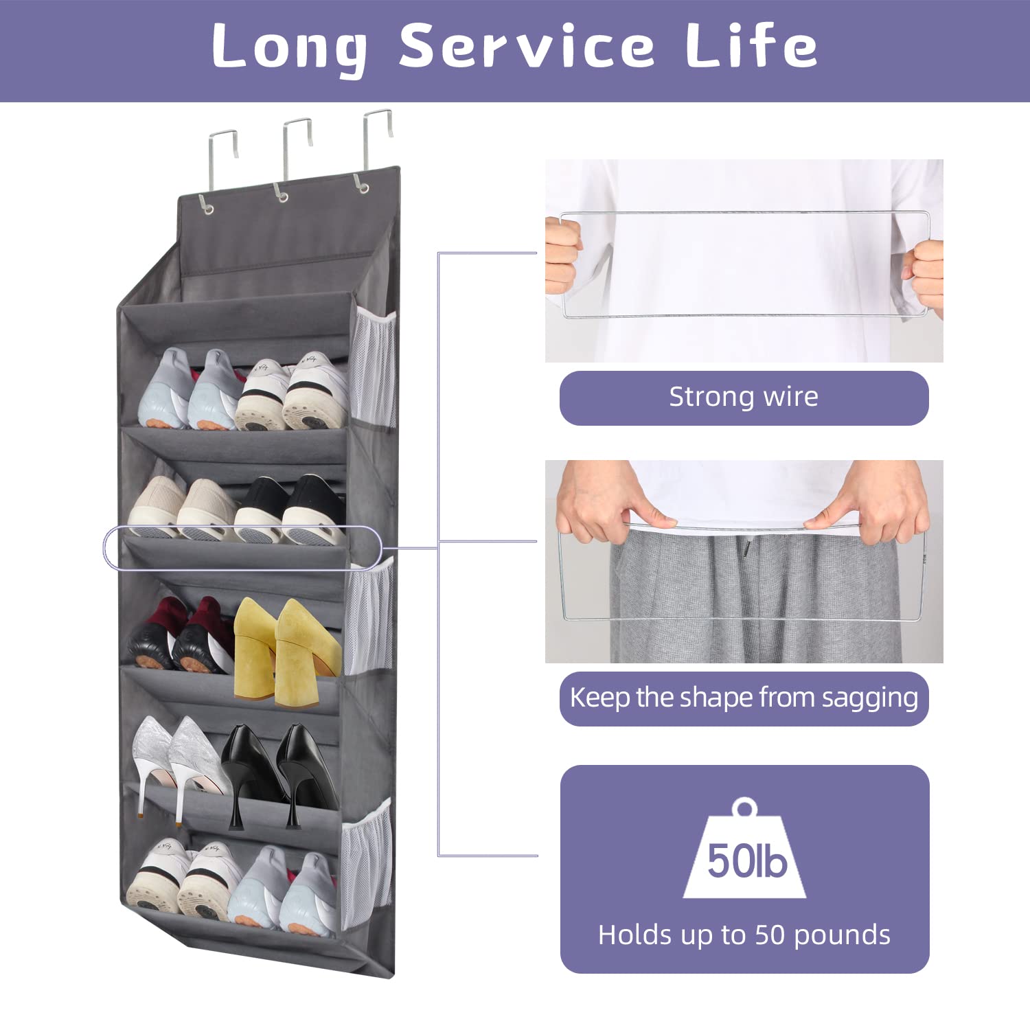 Over the Door Shoe Organizer - Hanging Storage Rack Holds 12 Pairs of Shoes with 6 Mesh & 6 Deep Pockets - 50lbs Capacity Space Saving Closet Organizer for Bedroom, Entryway, Dorm Room (1 Pack)
