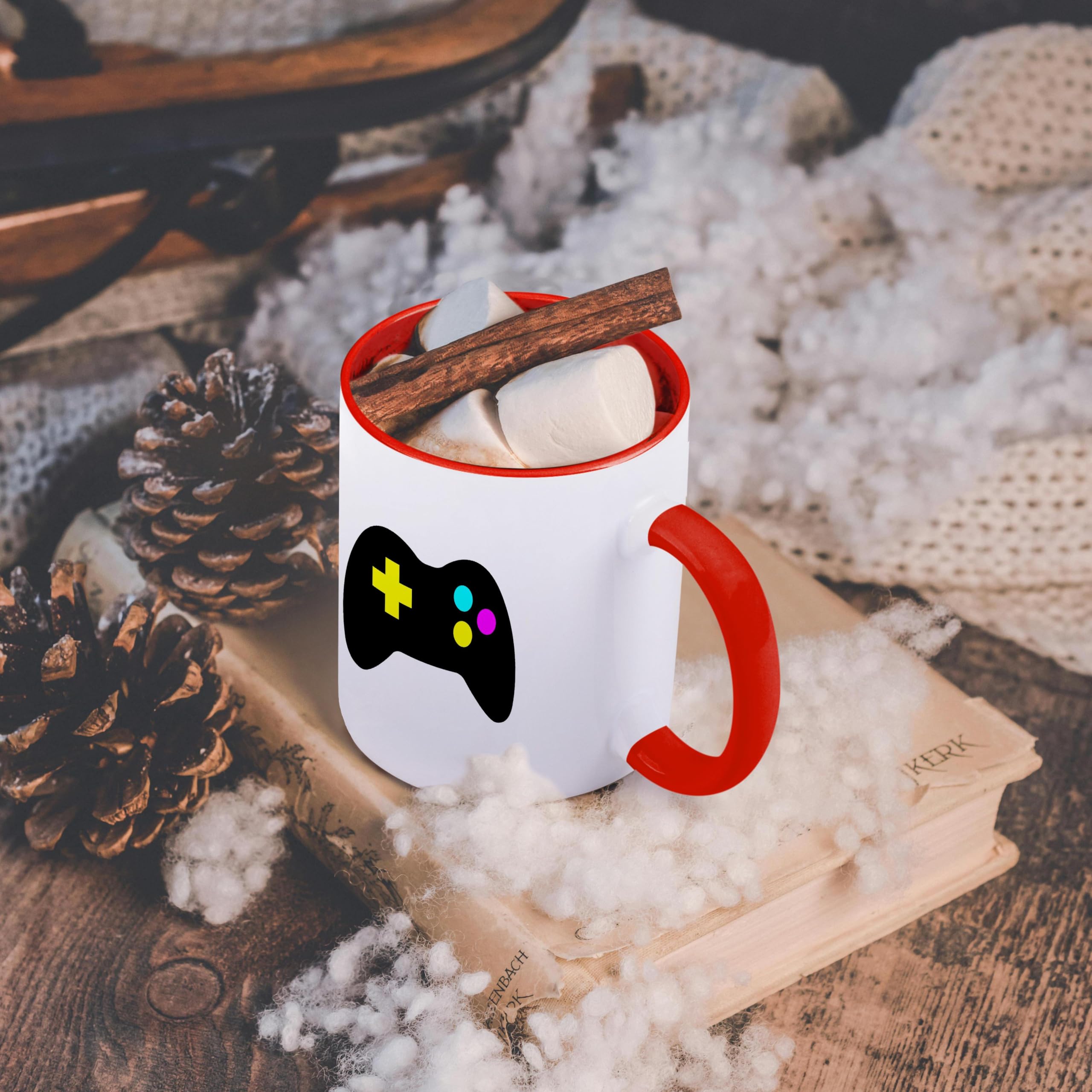 3dRose 11oz Funny Coffee Mug with CMYK Gamer Control Icon Graphic - Cartoon Hipster Design - Perfect Gift for Gamers & Coffee Lovers - Great for Office, Home, or Gaming Setup