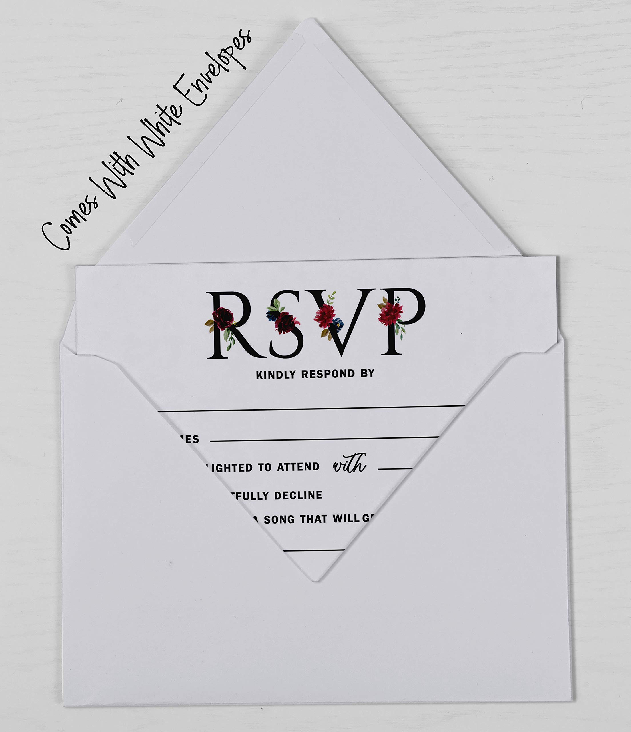 50 Floral RSVP Cards with White Envelopes - 4