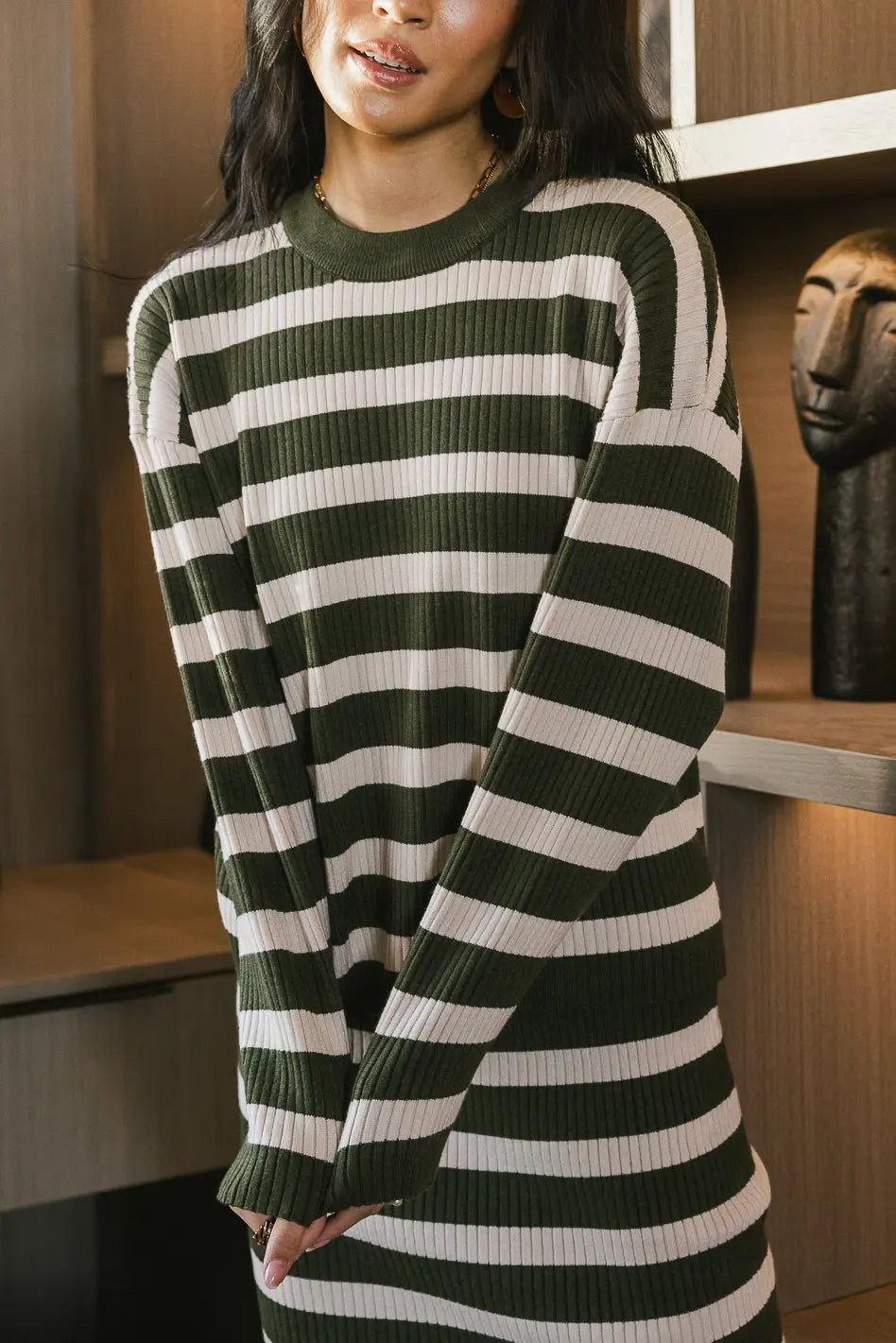 Alani Green Striped Sweater for Women - Cozy Knit Pullover for Fall & Winter - Perfect for Casual Outfits & Layering