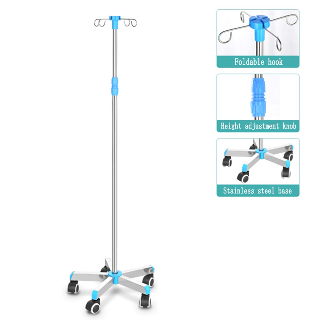 Adjustable Height IV Pole Stand - Stainless Steel Telescopic IV Drip Stand with Wheels & Casters for Hospital, Clinic, Home & Veterinary Use - Perfect for IV Therapy, Hydration & Medication Administration