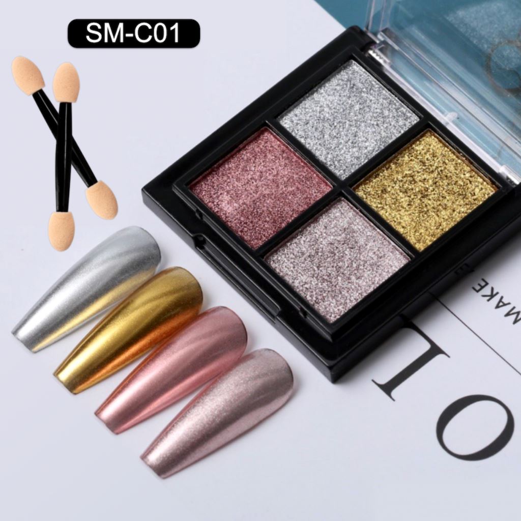 Premium Solid Mirror Chrome Pigments - 4 Vibrant Colors Palette for Nail Art, Resin Crafts & DIY Projects