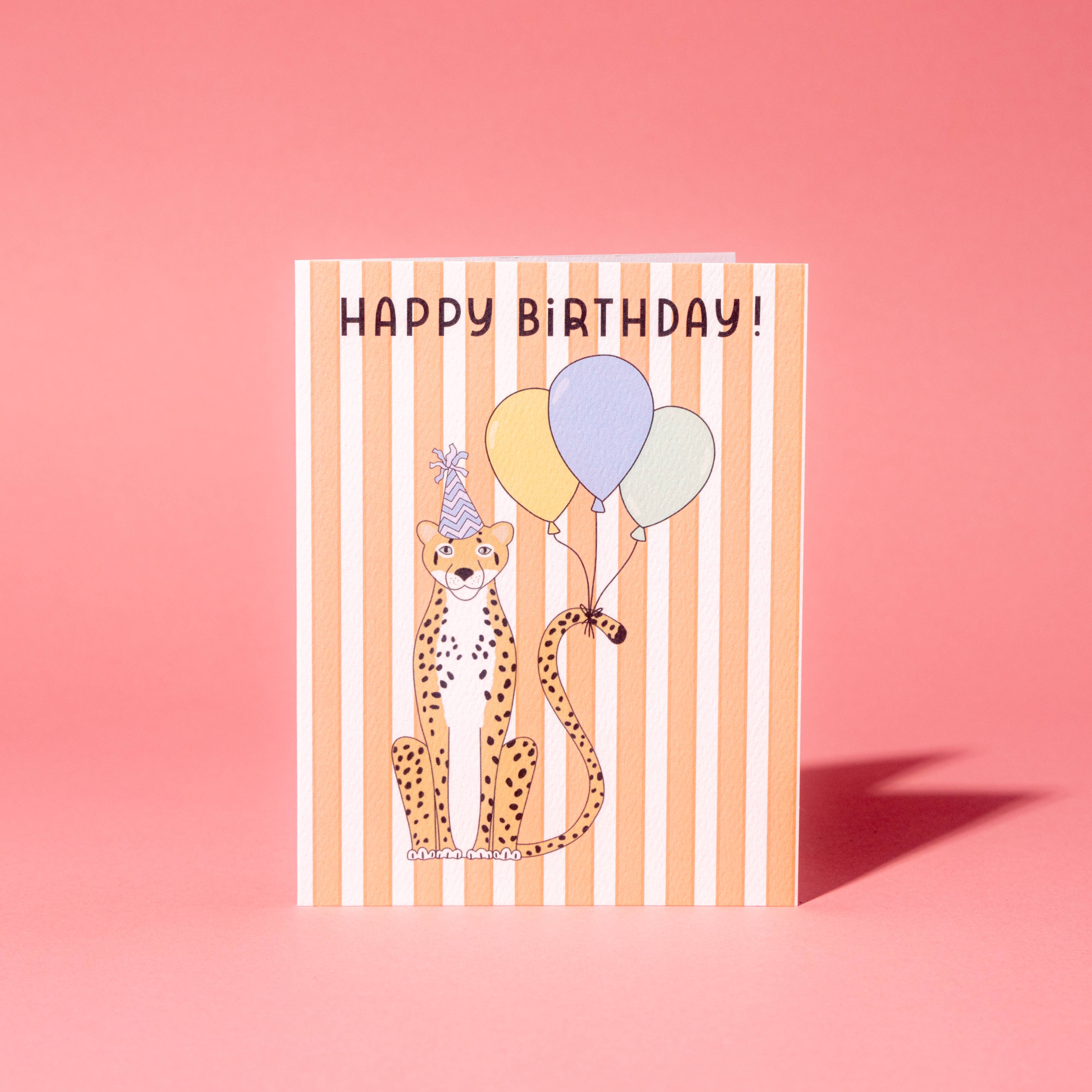 Leopard Print Happy Birthday Balloon Greeting Card - Perfect for Birthday Parties, Celebrations & Gifts