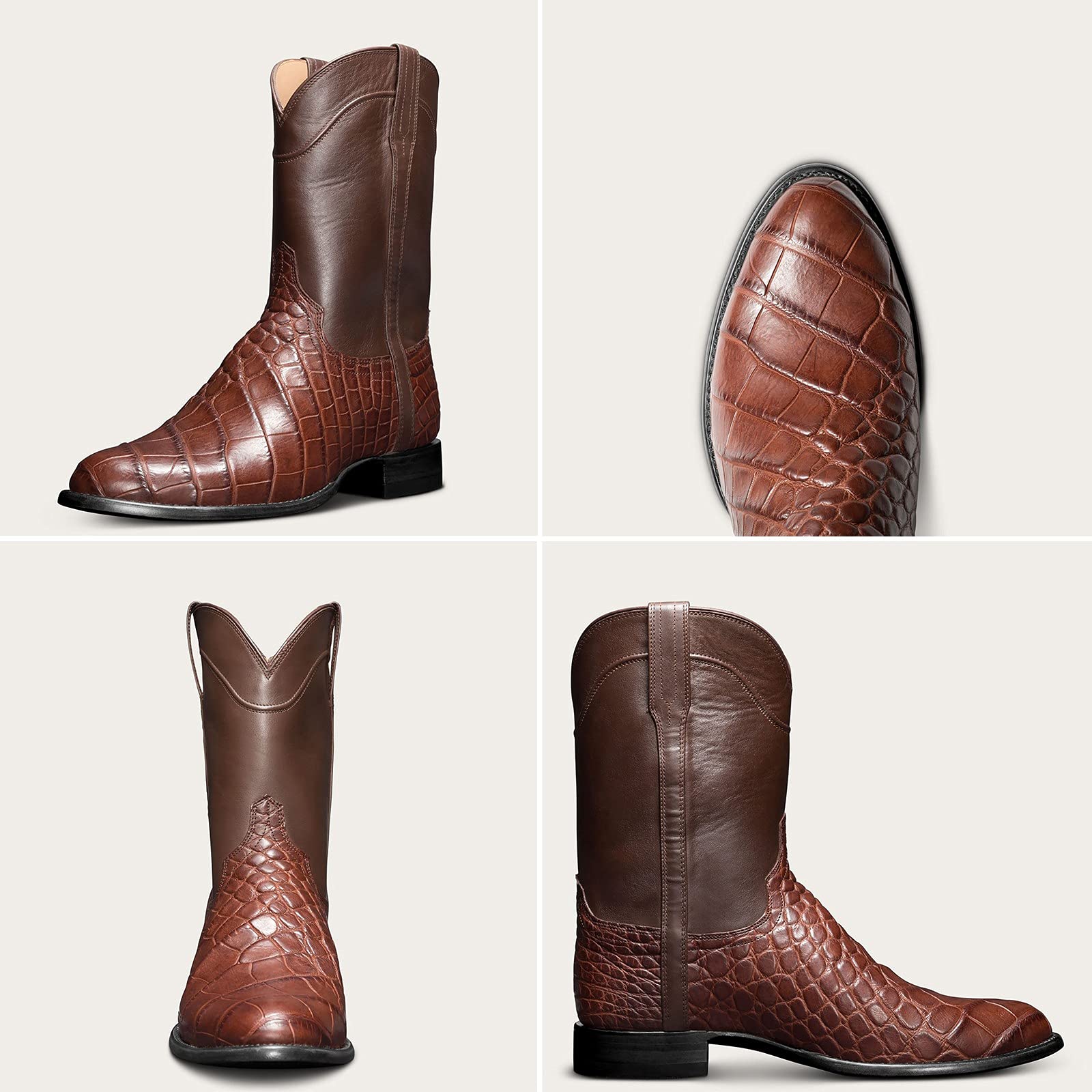 Men's Casual Work Boots - Square Toe, Low Heel, Snake Print Cowboy Boots with Stitching & Wide Calf | Fashionable Footwear for Outdoor Work, Rodeo & Western Style